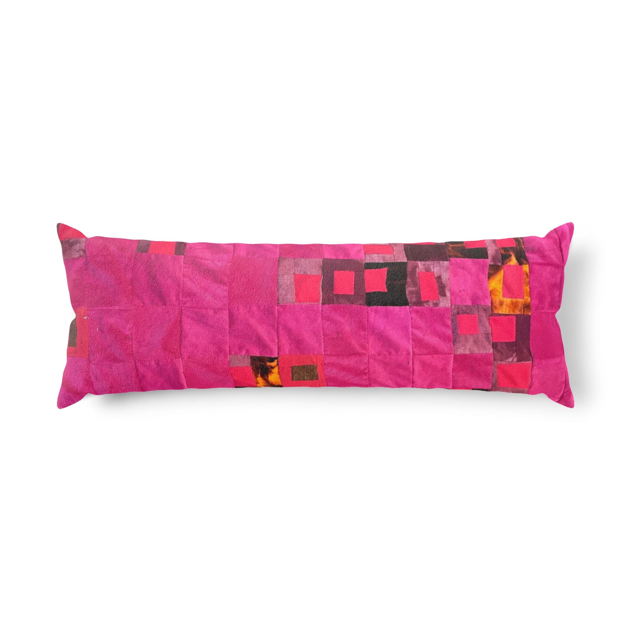 "Lela" Hot Pink Patchwork Body Pillow — Modern Geometric Accent for Bedroom & Lounge