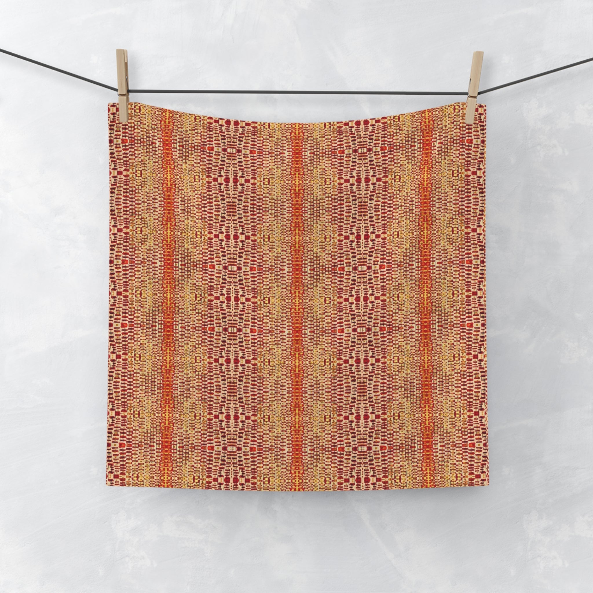 "Queen Mother" Autumn Woven Stripe Face Towel — Rustic Orange & Gold Patterned Hand Towel
