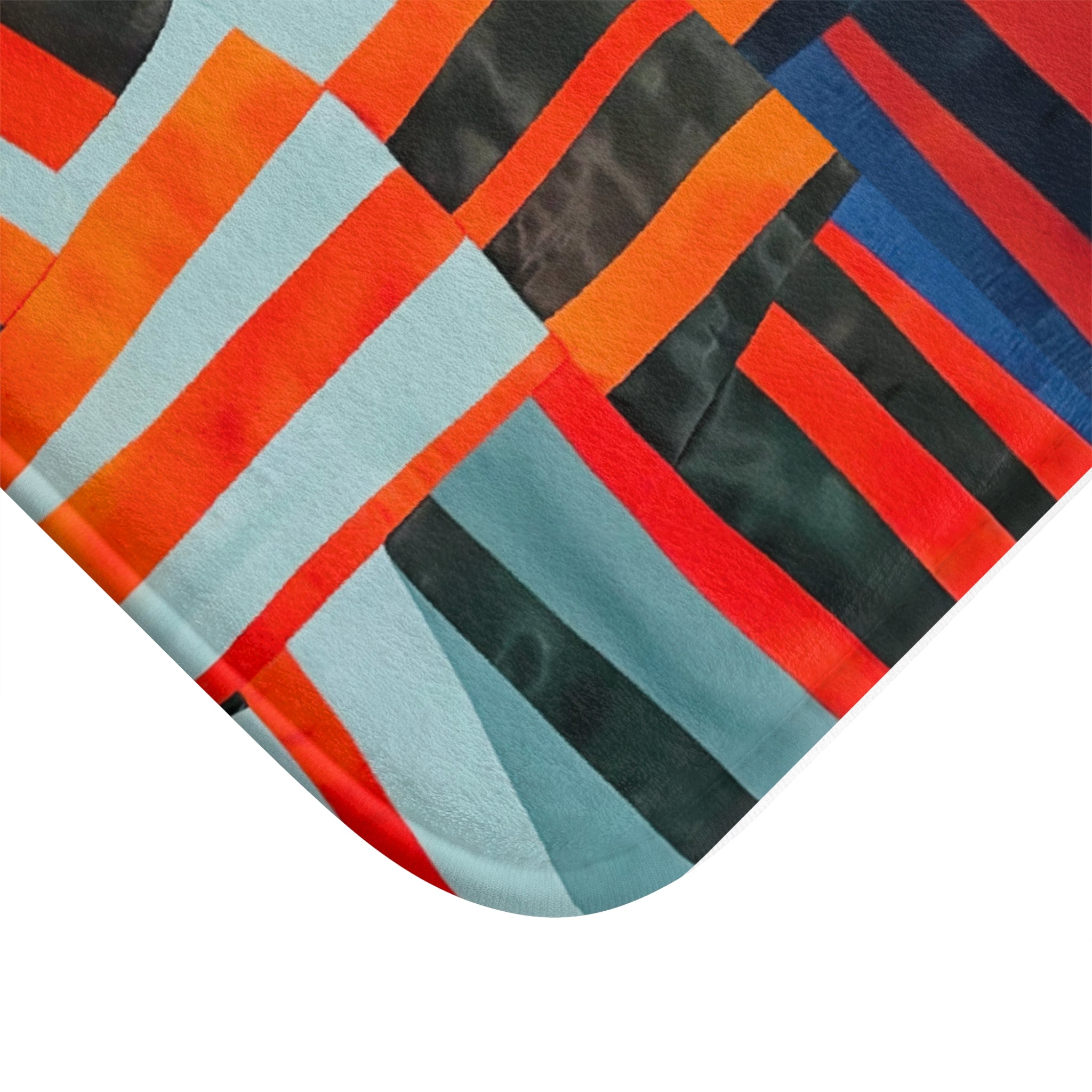 "Samuel" Modern Geometric Bath Mat — Blue, Red & Orange Stripe Abstract Design