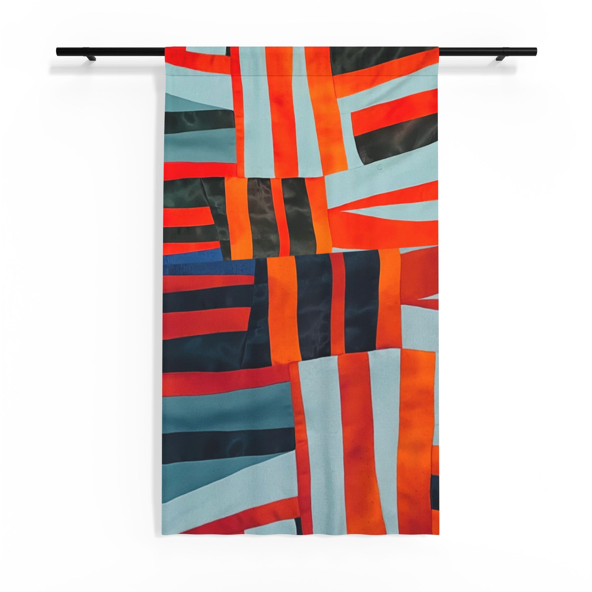 "Samuel" Abstract Red & Teal Sheer Curtain - Modern Geometric Window Panel