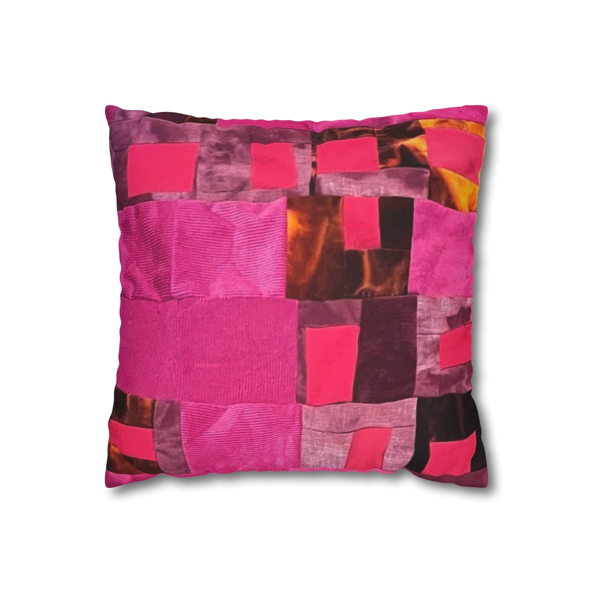 "Lela" Pink Patchwork Decorative Pillow – Vibrant Abstract Throw Pillow for Living Room, Bedroom & Boho Decor