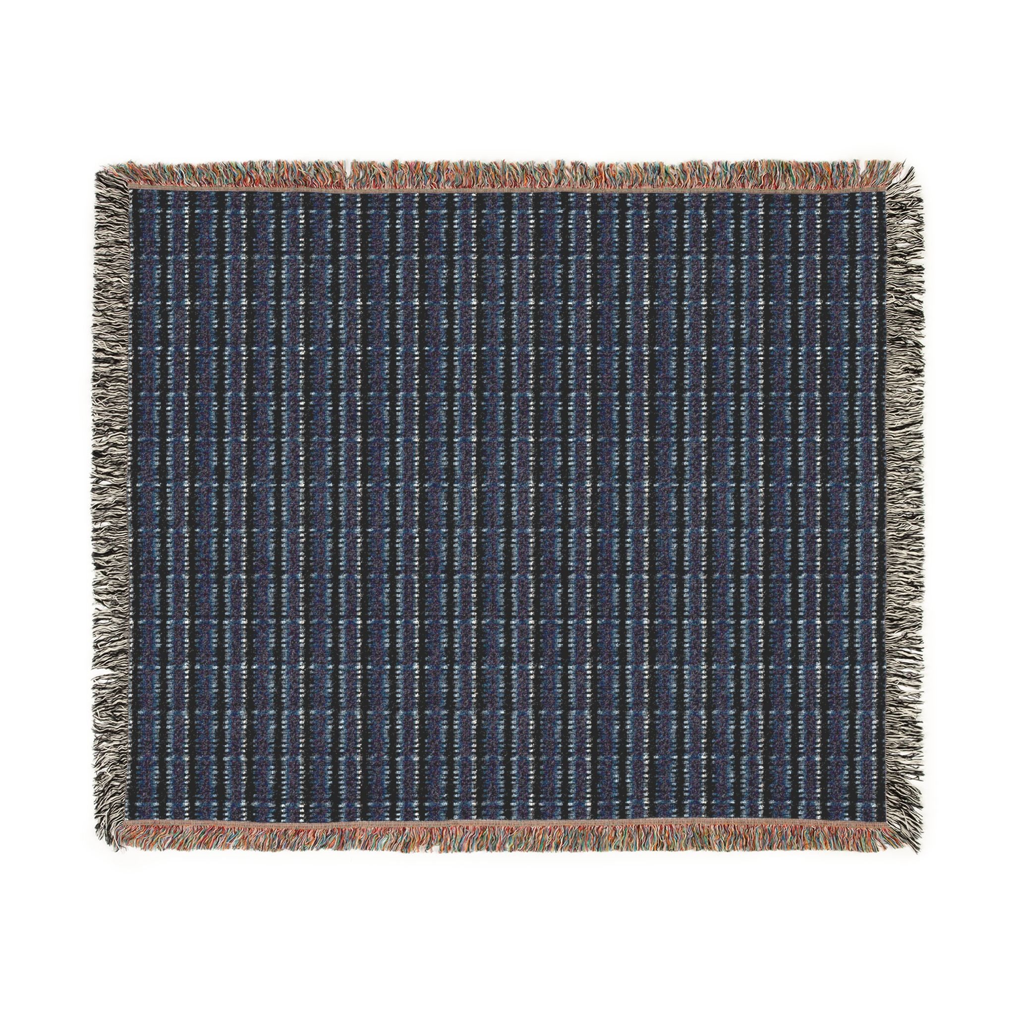 "Mississippi Midnight: Lovely Banjo Blues" Black and Navy Blue Plaid Nightfall Woven Blanket — Cozy Blue Tartan Throw for Living Room & Gift