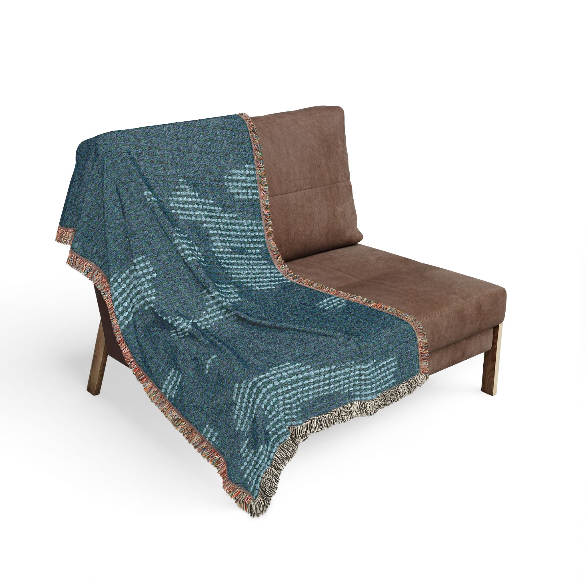 "Where Are We Going?" Woven Textile, Blue and Green Blanket