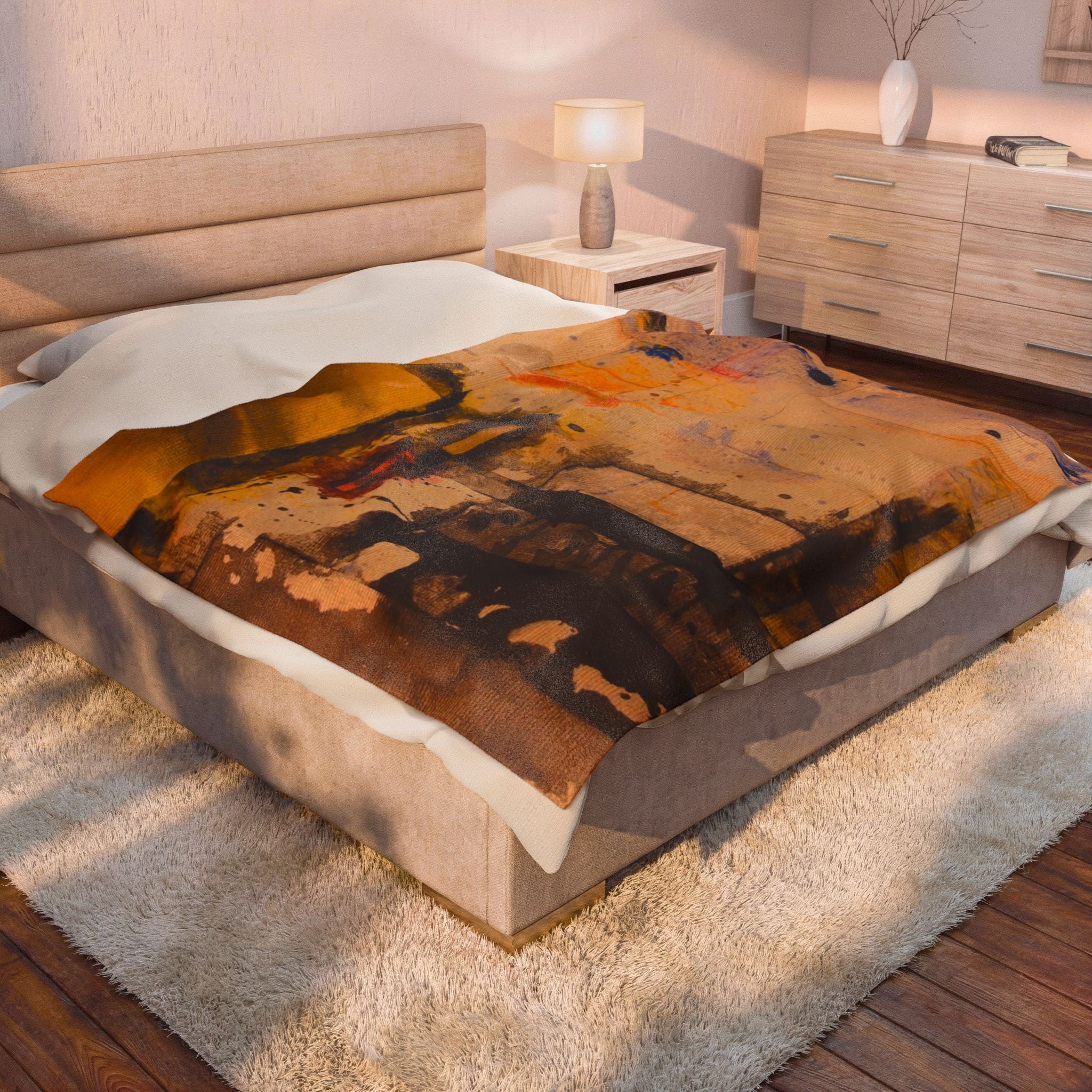 "Dance in the Rain" Acrylic Abstract Painting - Velveteen Plush Blanket — Warm Contemporary Art Throw