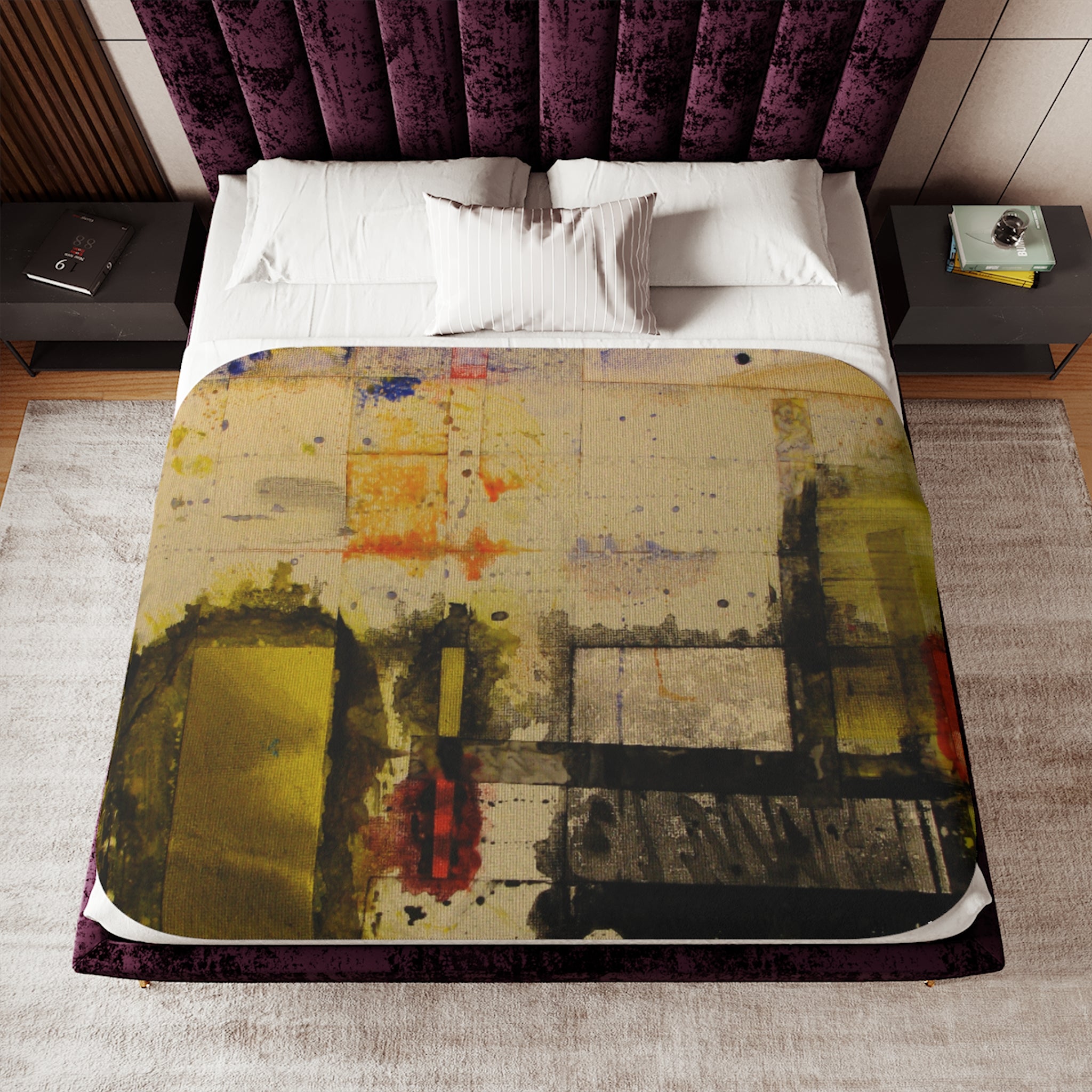 "Dance in the Rain" Cozy Watercolor Painting Café Sherpa Blanket — Warm Throw with Retro Coffee Shop Art