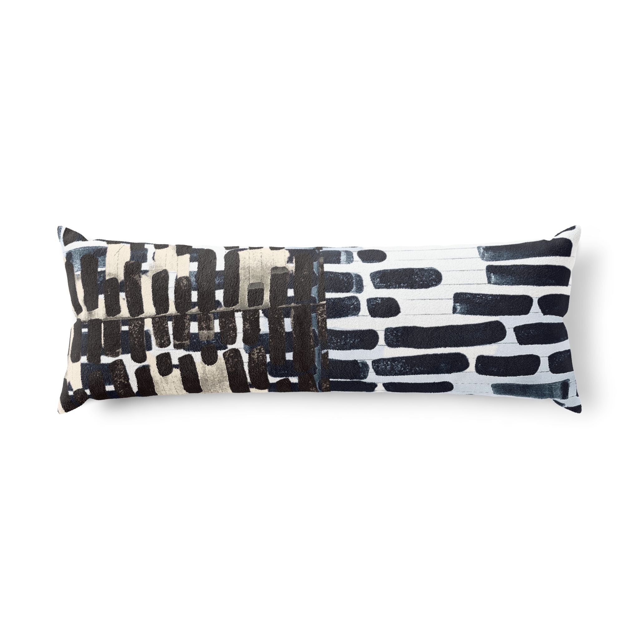 "Only My Notebook Knows How I Feel, My Heart Is On Every Page" Body Pillow — Abstract Black Brushstroke Pattern Lumbar Pillow