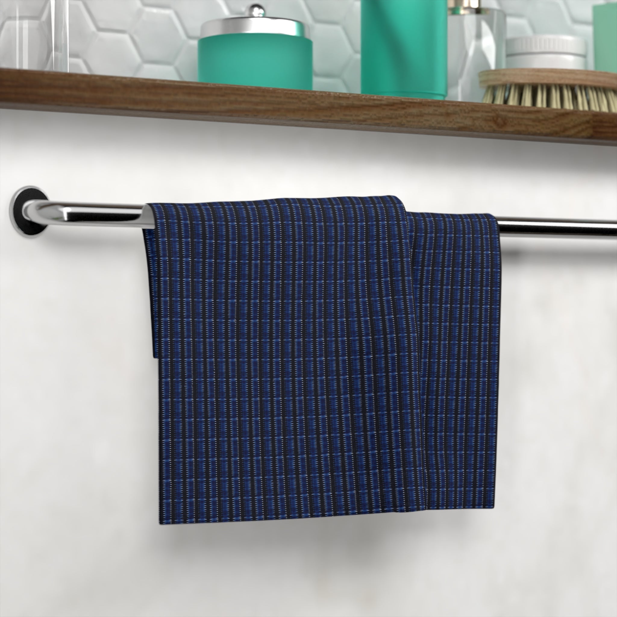 "Mississippi Midnight: Lovely Banjo Blues" Navy Plaid Face Towel — Soft Cotton Facial Square