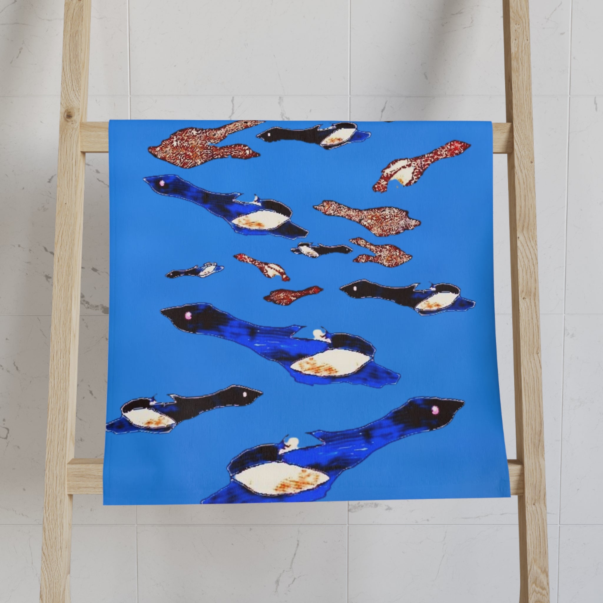 "Fly Me To The Moon" Birdie Hand Towel — Bright Blue Oceanic Kitchen & Bath Towel