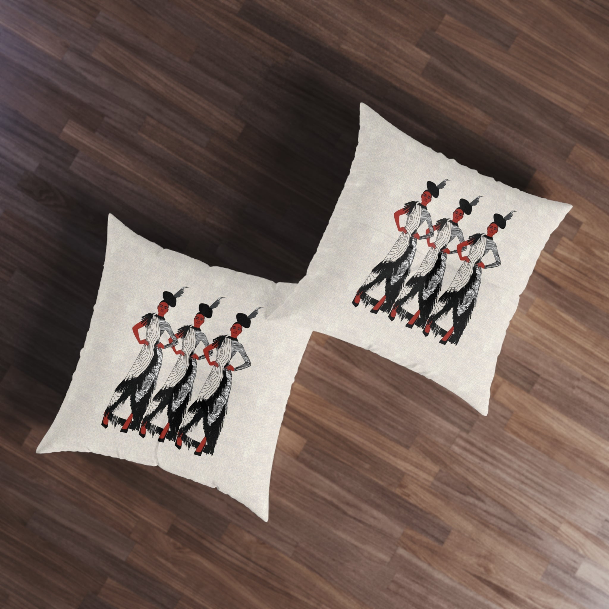 "Fierce Honey" Black Art Deco Vintage Flapper Trio Tufted Floor Pillow
