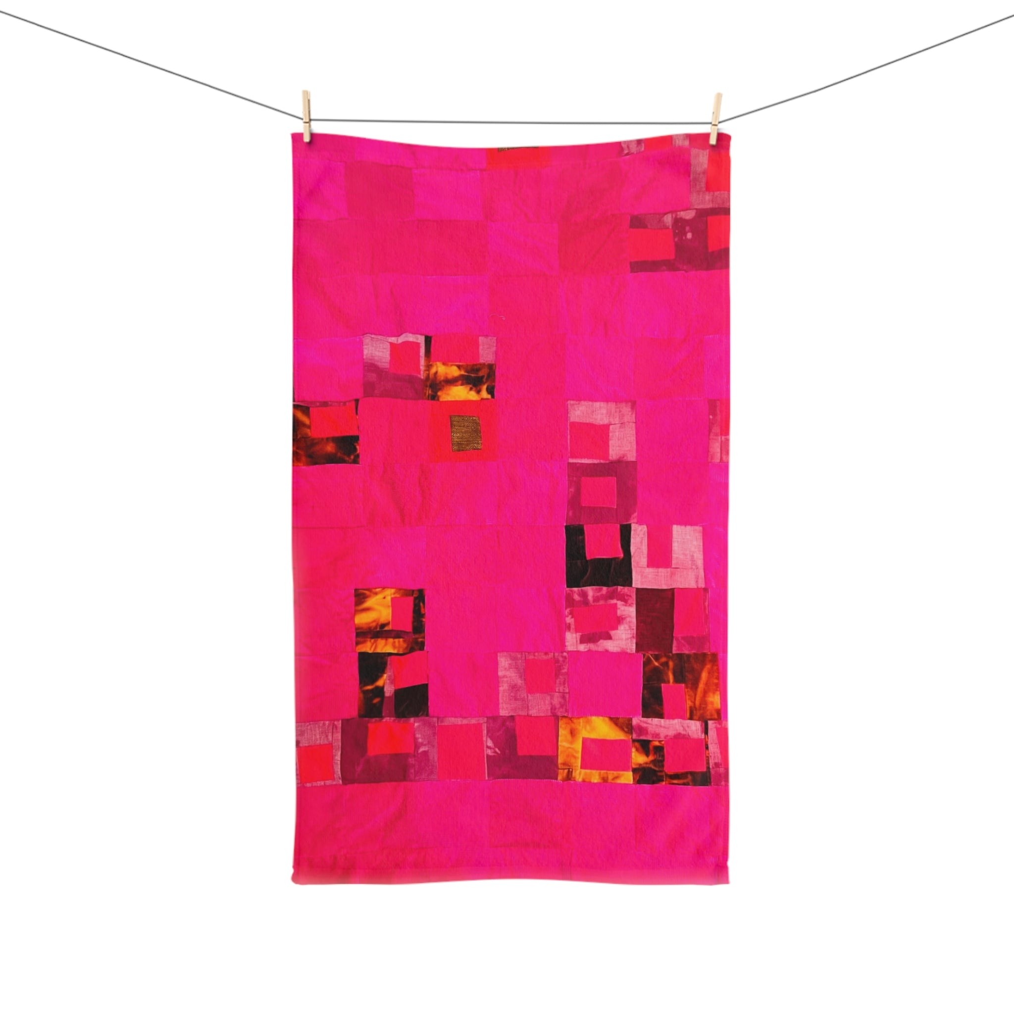 "Lela" Hot Pink Mosaic Hand Towel — Vibrant Abstract Kitchen & Bath Accent