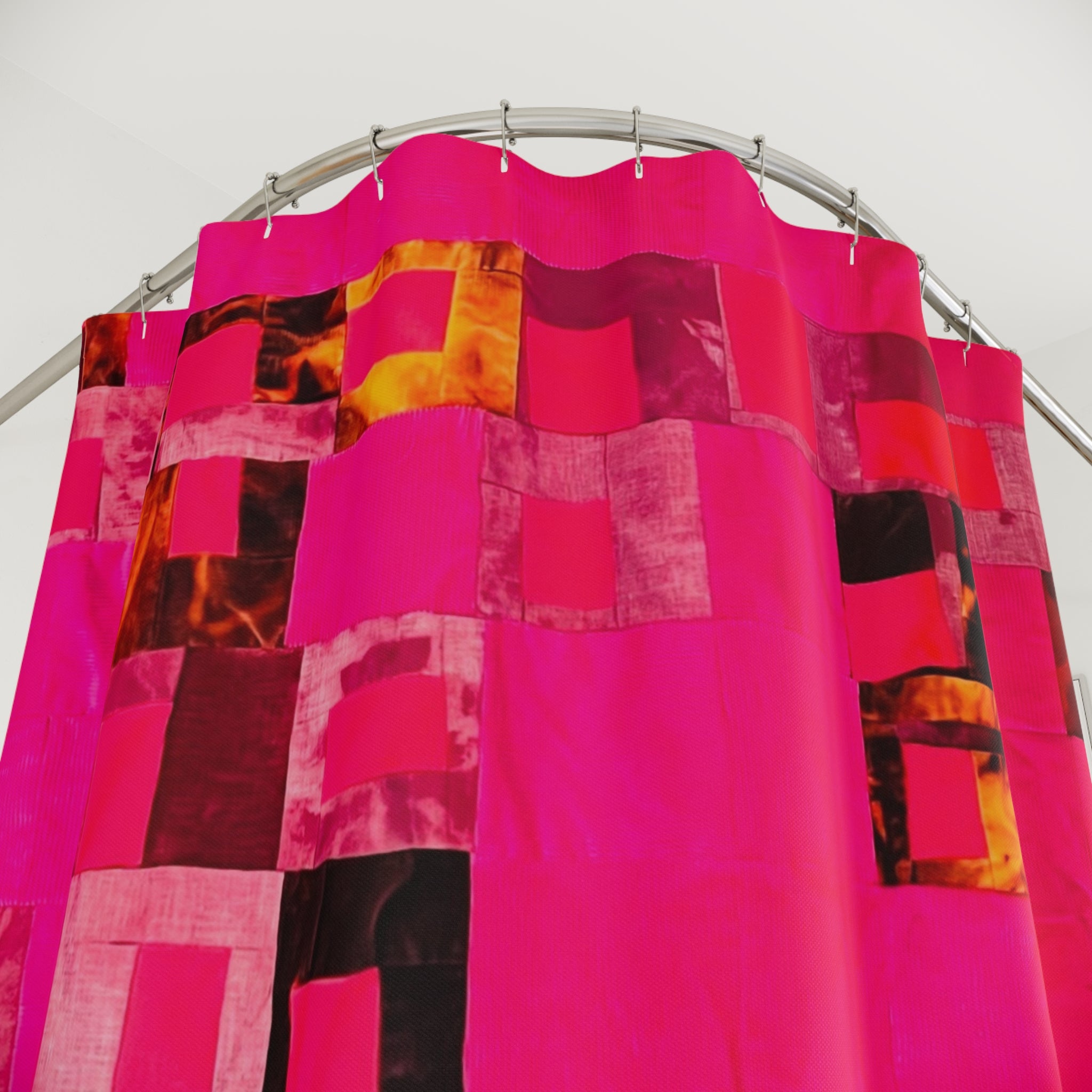 "Lela" Abstract Pink Mosaic Shower Curtain — Bold Modern Bathroom Décor