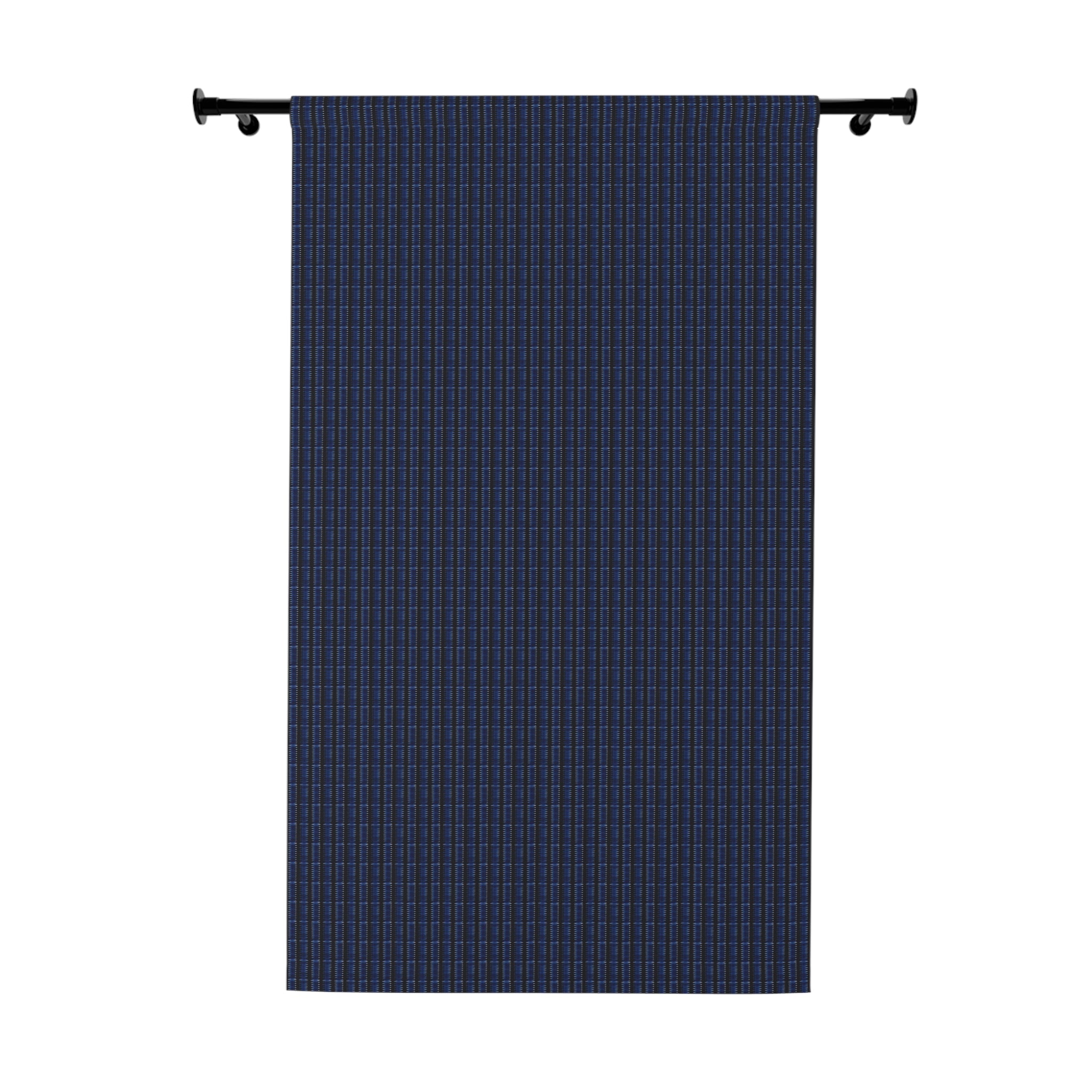 "Mississippi Midnight: Lovely Banjo Blues" Navy Blue  and Black Lines - Plaid Window Curtain Panel — Single Dark Blue Gingham Curtain for Living Room, Bedroom, Office