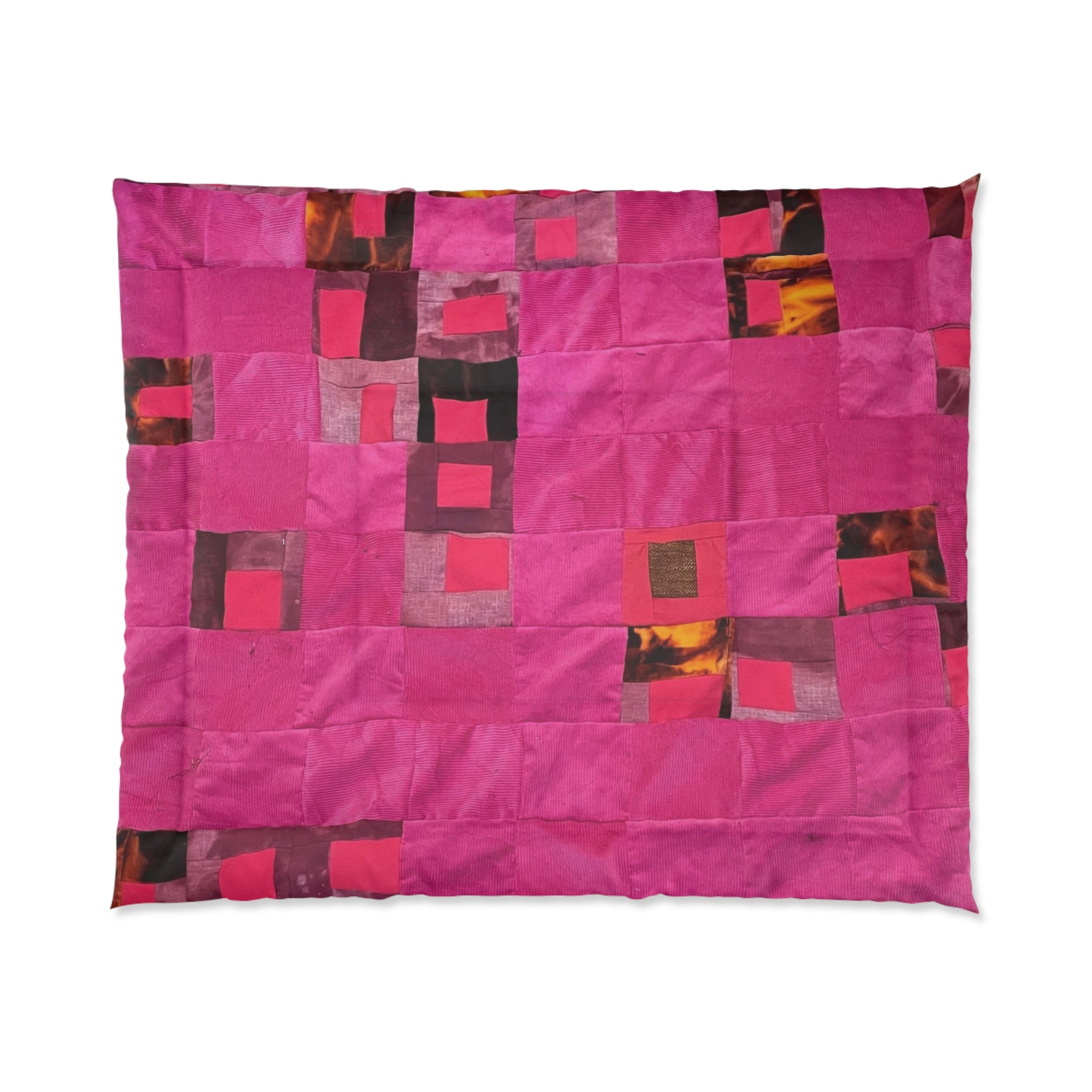"Lela" Pink Geometric Comforter — Modern Patchwork Duvet Cover