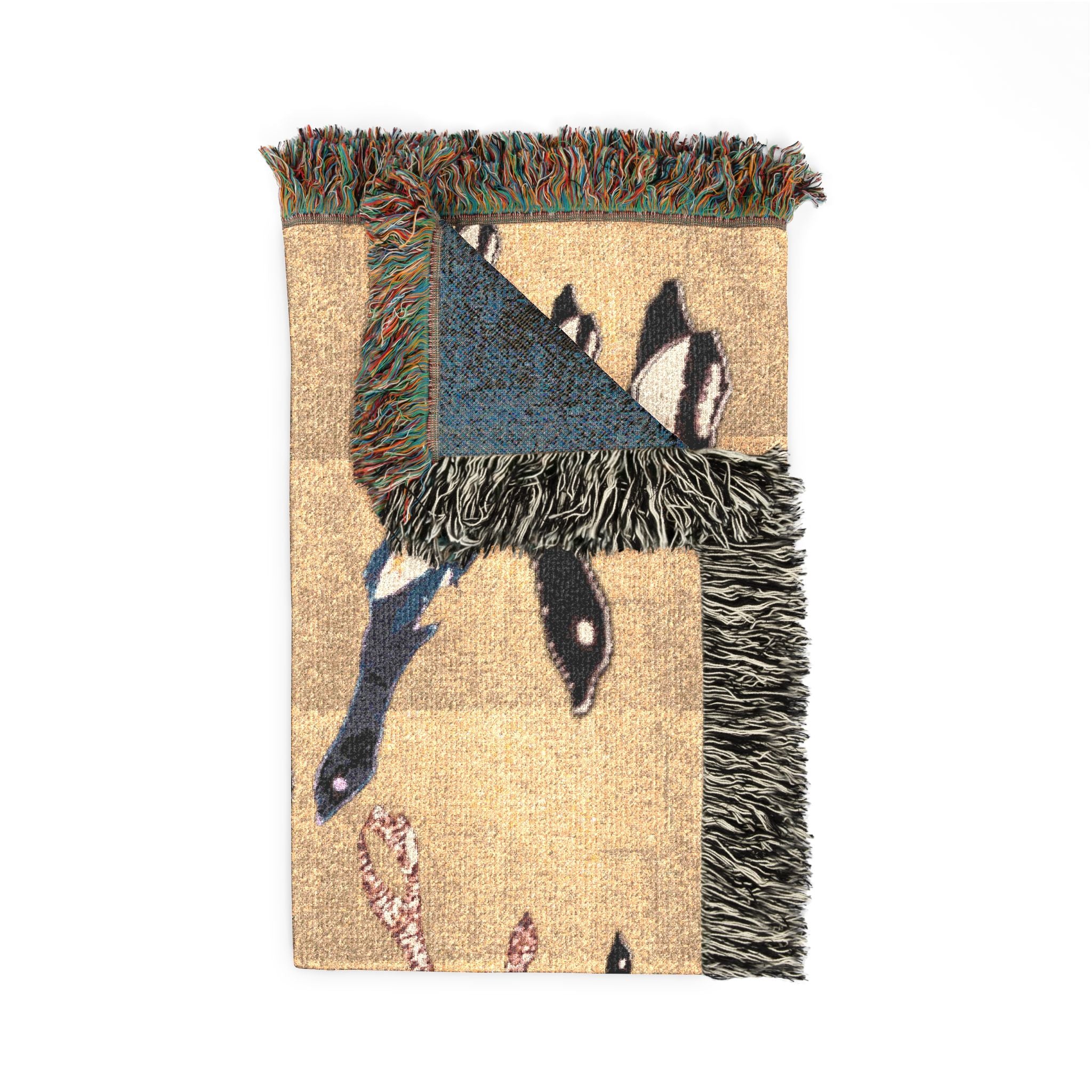 "Fly Me to the Moon" Gold and Bronze Bird Tapestry - Woven Textile - Warm Throw Blanket - Nautical