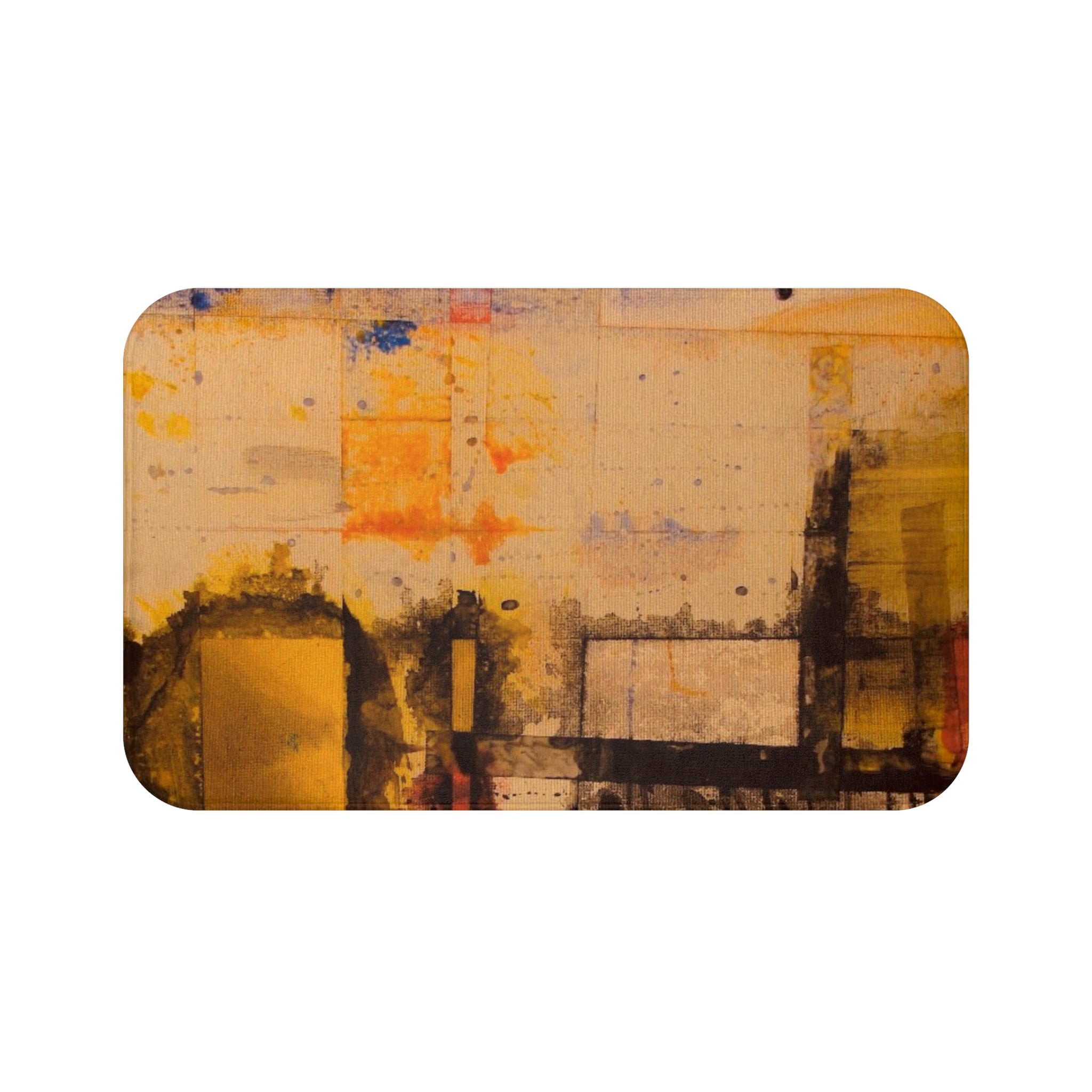 "Dance in the Rain" Abstract Urban Yellow Bath Mat — Modern Industrial Bathroom Rug
