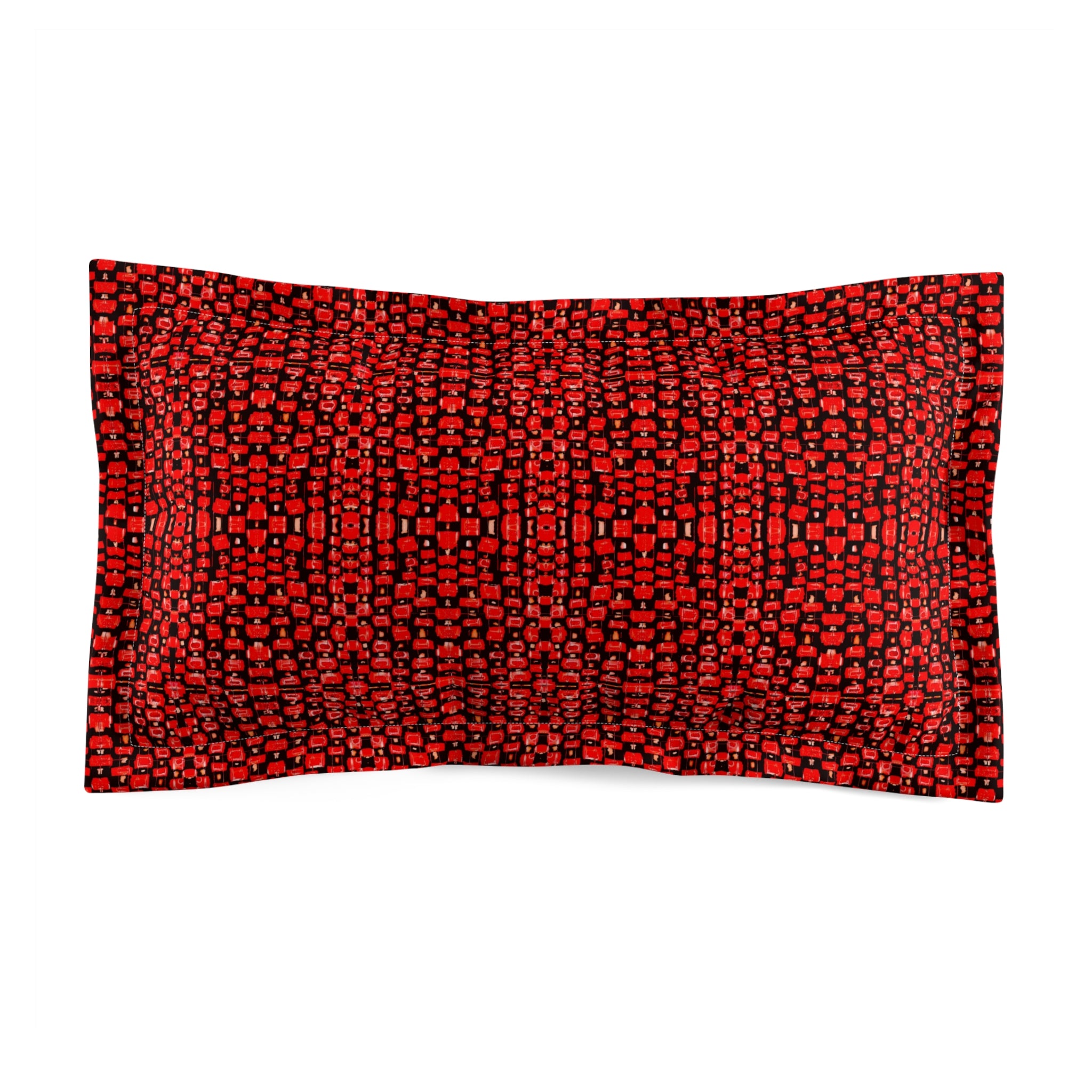 "Japanese Cherry Blossom" Red Mosaic Textile - Microfiber Pillow Sham