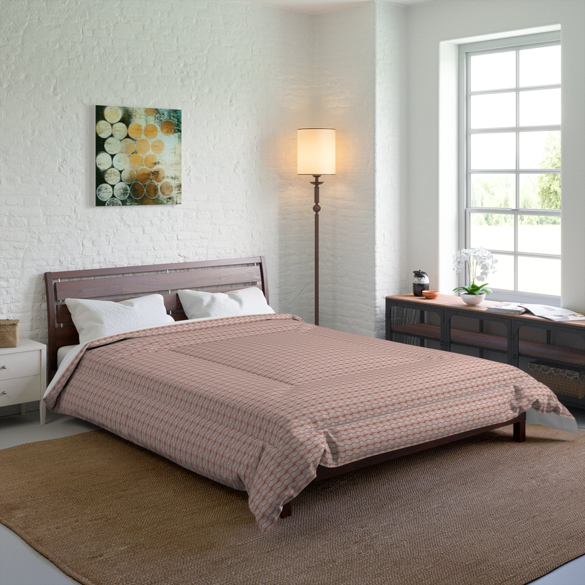 "Grandma Rose" Blush Waffle Comforter — Lightweight Textured Bedspread
