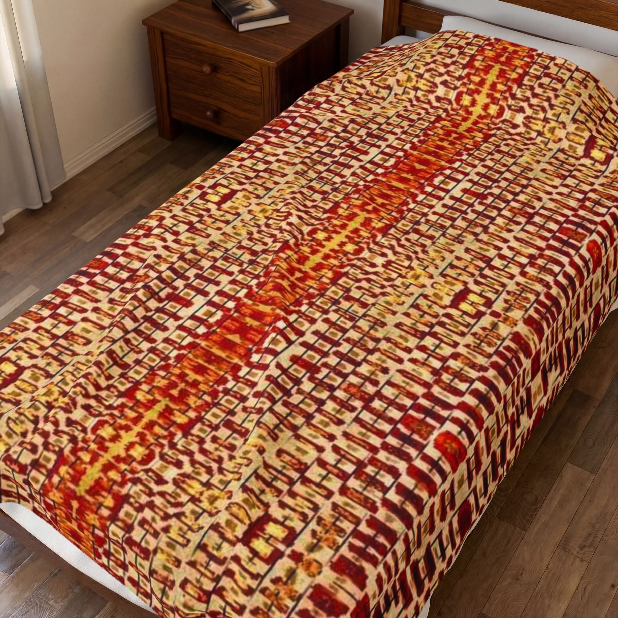 "Queen Mother" Gold and Bronze Velveteen Plush Blanket — Autumn Regal Stripe Throw