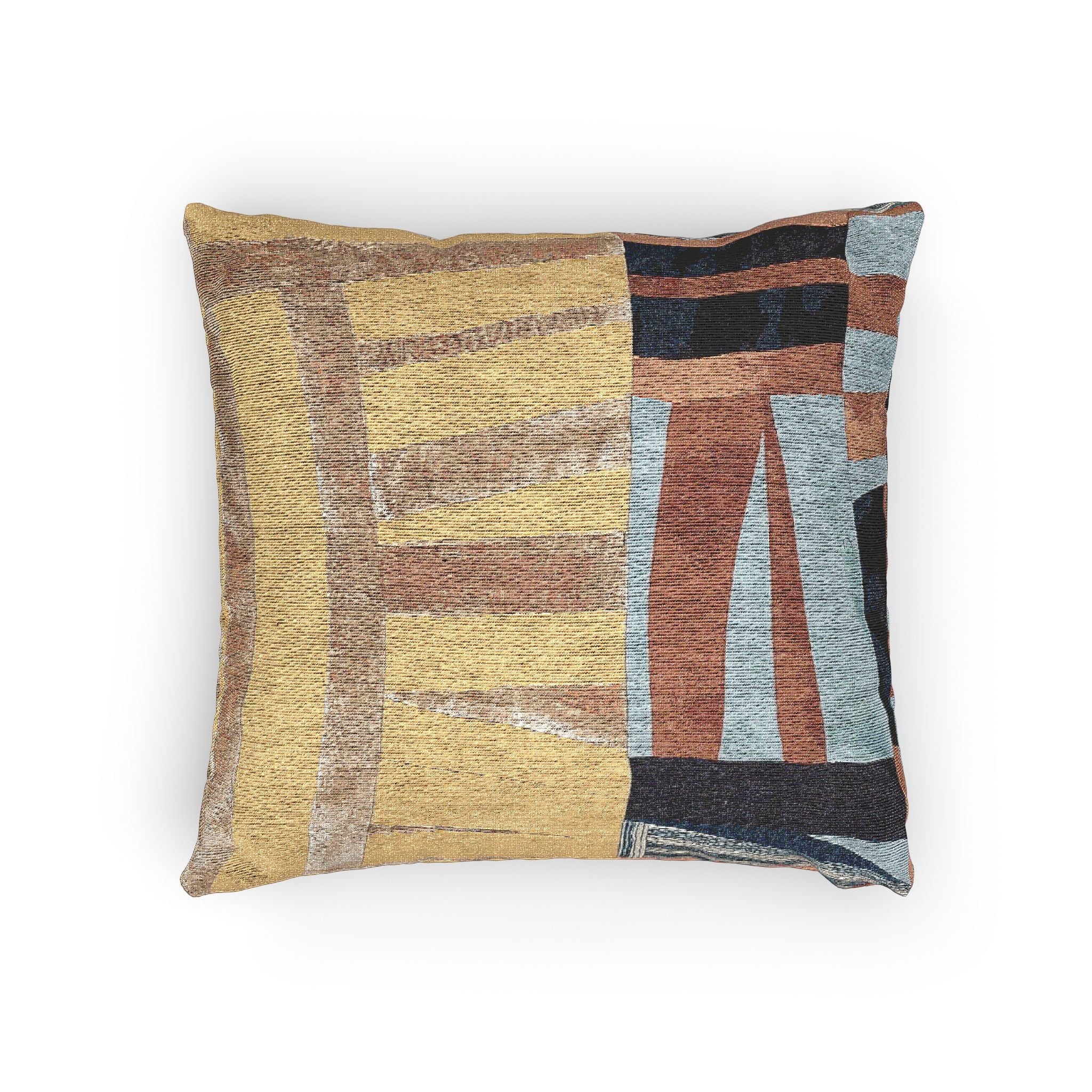 "Hannah and Samuel" Yellow, Blue, and Orange Quilted Textile, Woven Pillow
