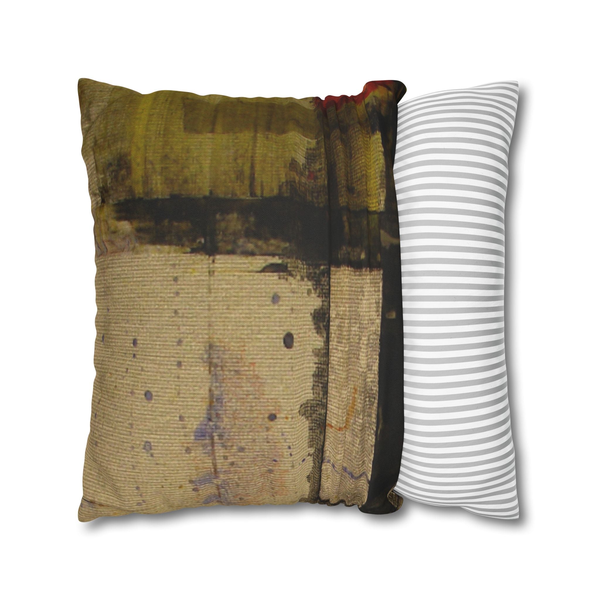 "Dance in the Rain" Abstract Yellow and Rust Painted Textile, Decorative Pillowcase — Modern Rustic Accent Cushion Cover