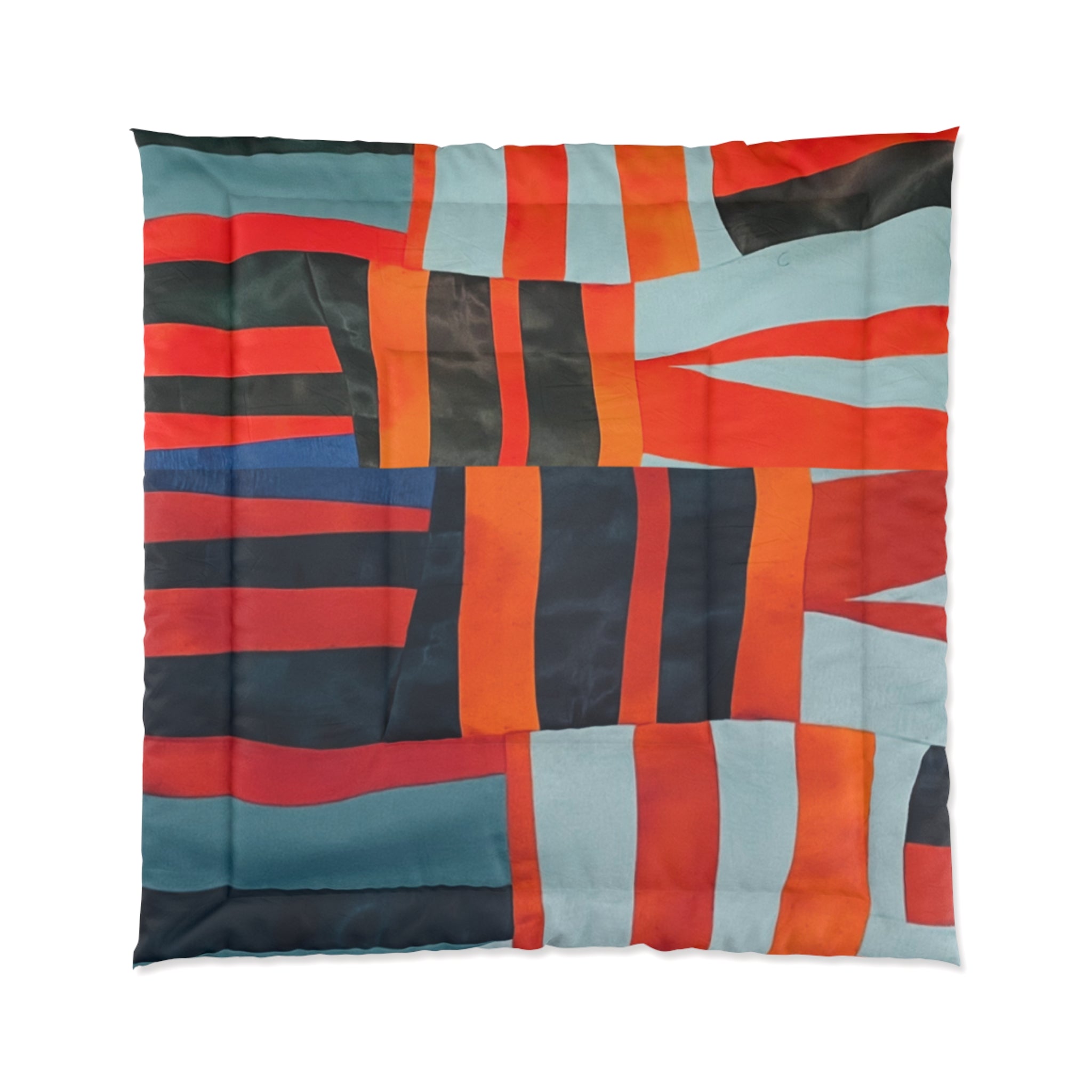 "Samuel" Abstract Geometric Stripe Comforter – Bold Red, Navy & Teal Modern Bedding