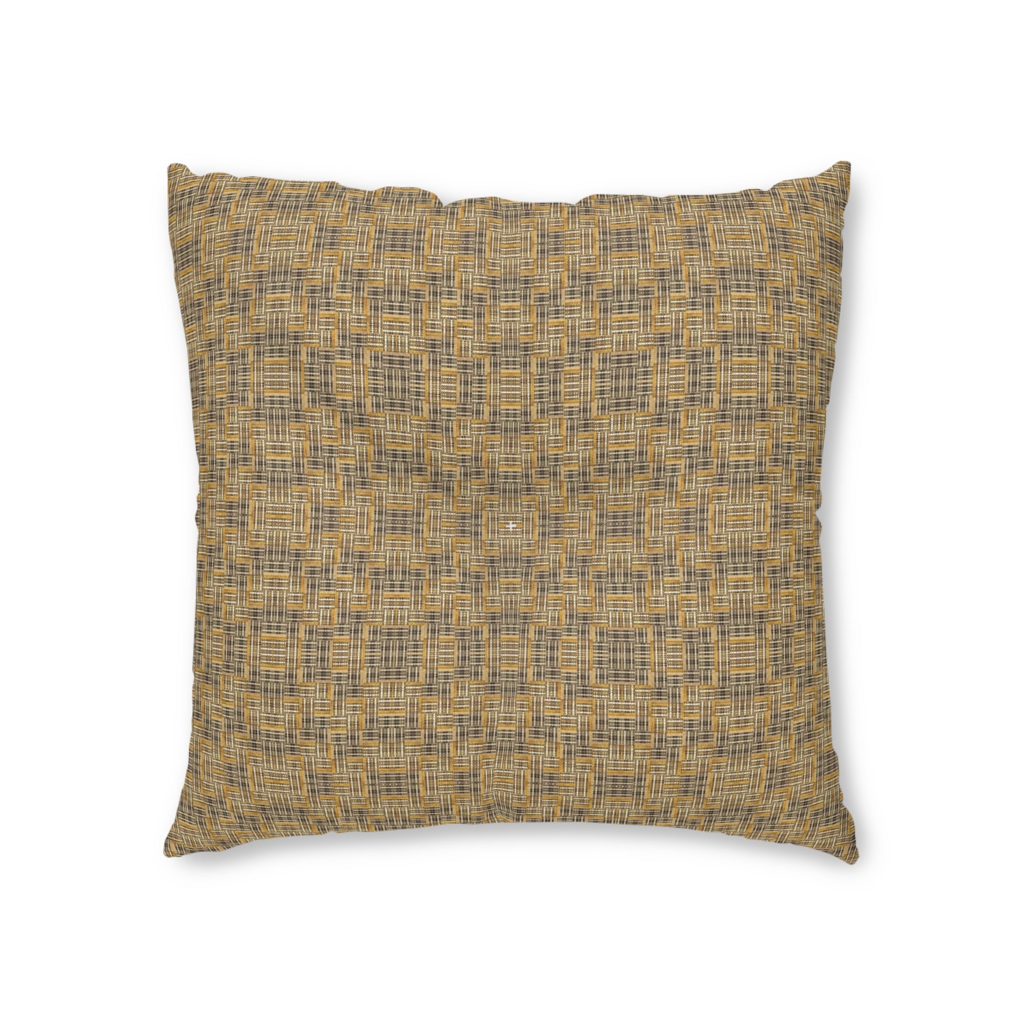 "All Things Fall Apart" Woven Mustard Tufted Floor Pillow — Square Decorative Cushion