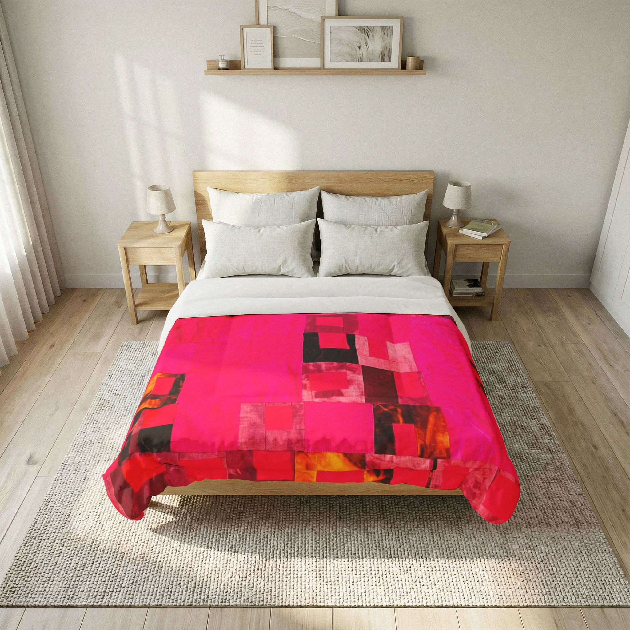 "Lela Lela" Vivid Pink Abstract Cotton Comforter – Modern Geometric Quilt for Bedroom