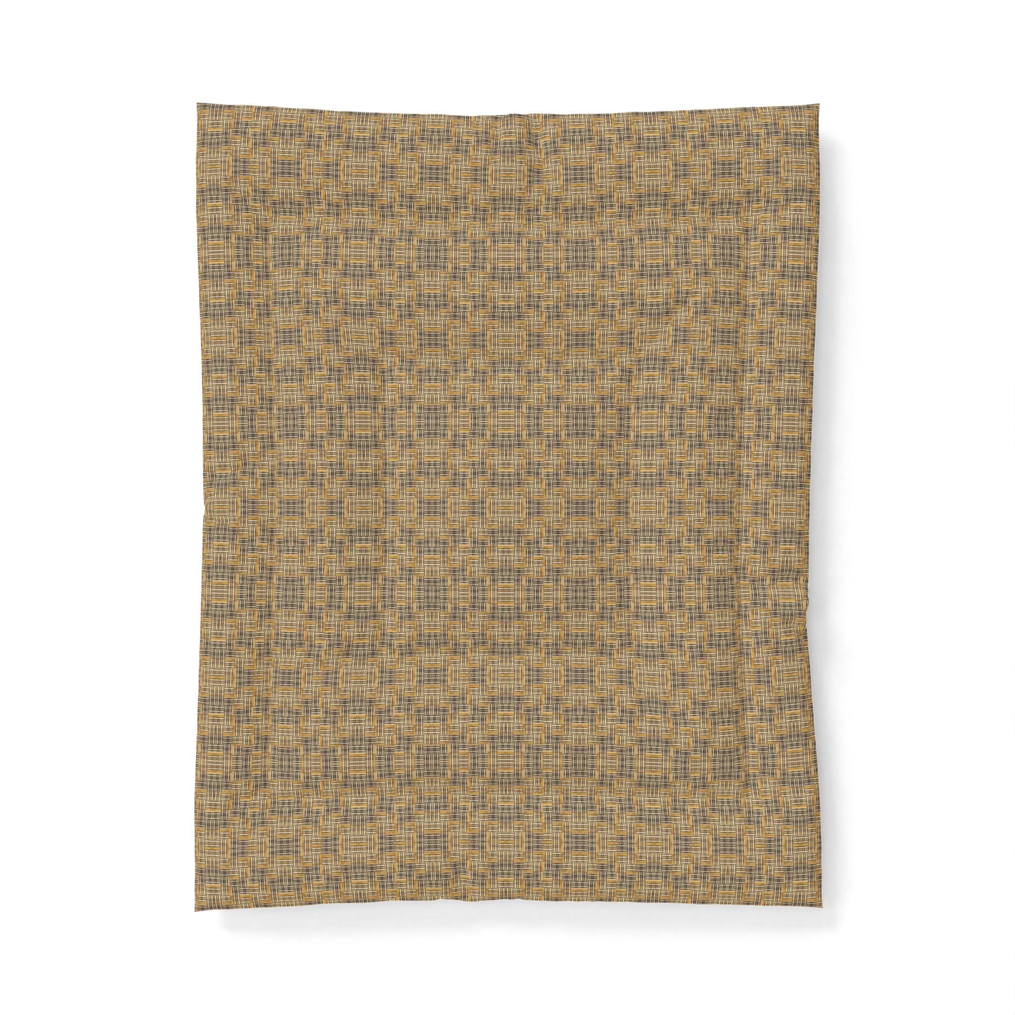 "All Things Fall Apart" Woven Plaid Cotton Comforter — Rustic Yellow-Brown Bedspread