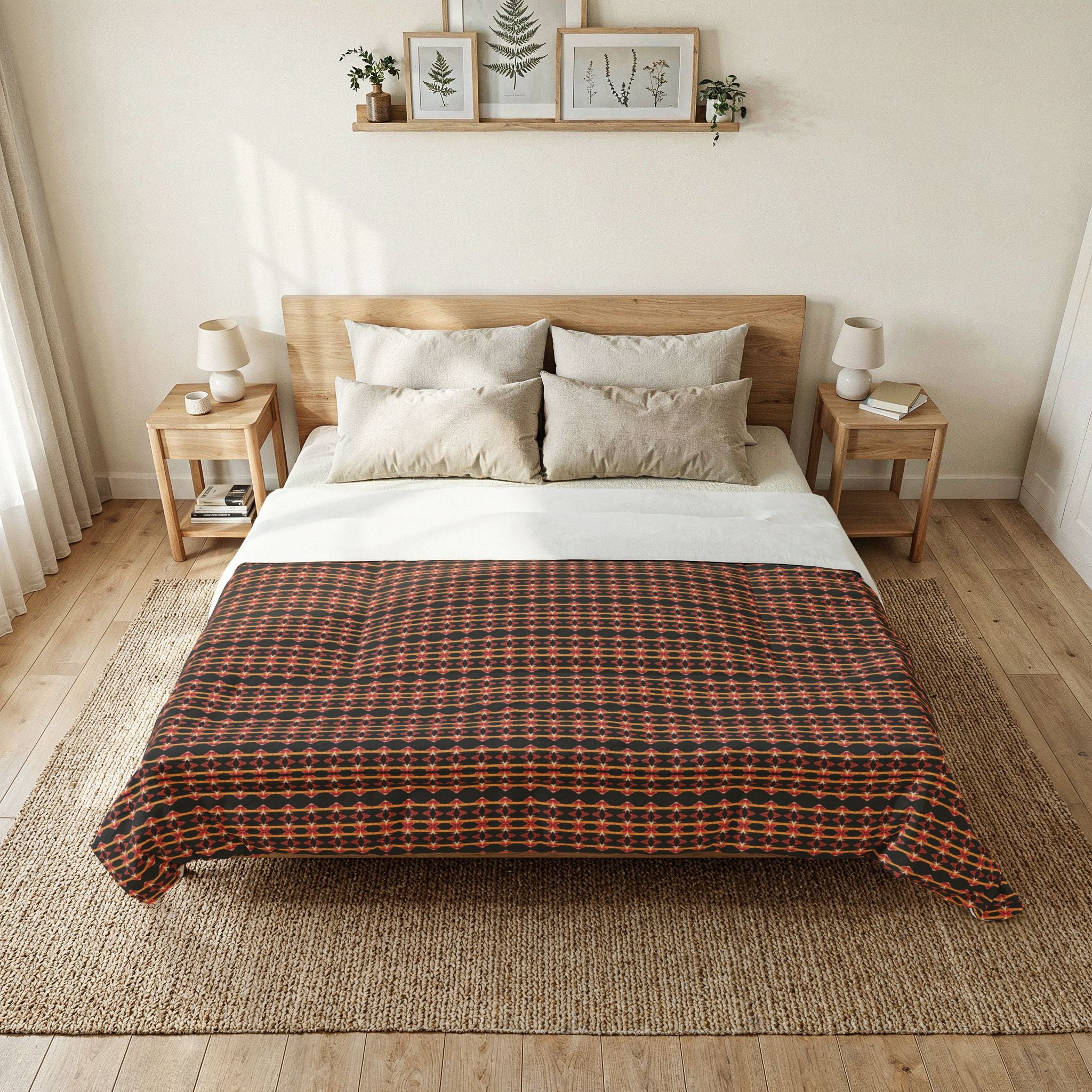 "Native America Now" Plaid Cotton Comforter — Rustic Red & Brown Bedspread for Cozy Fall & Cabin Decor