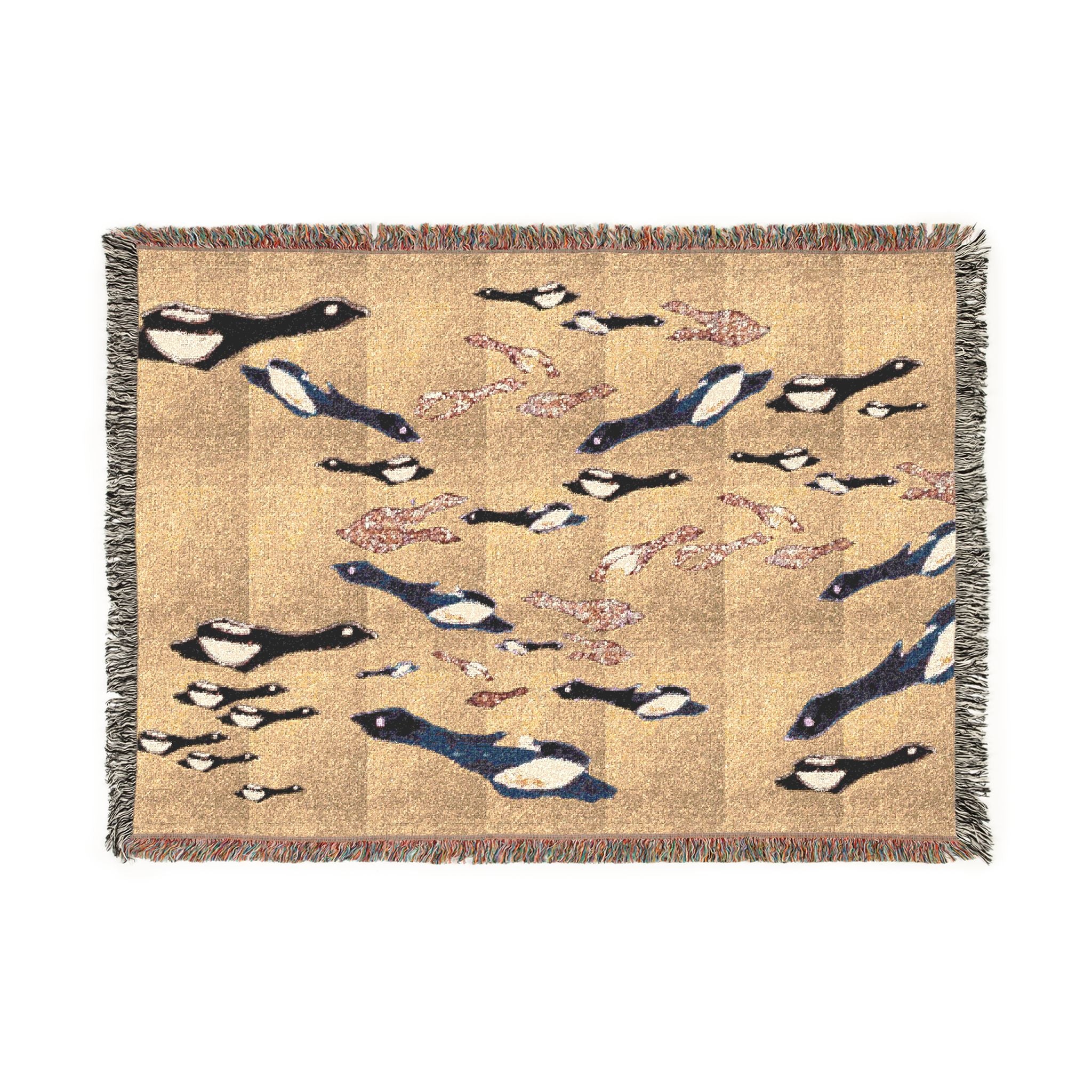 "Fly Me to the Moon" Gold and Bronze Bird Tapestry - Woven Textile - Warm Throw Blanket - Nautical