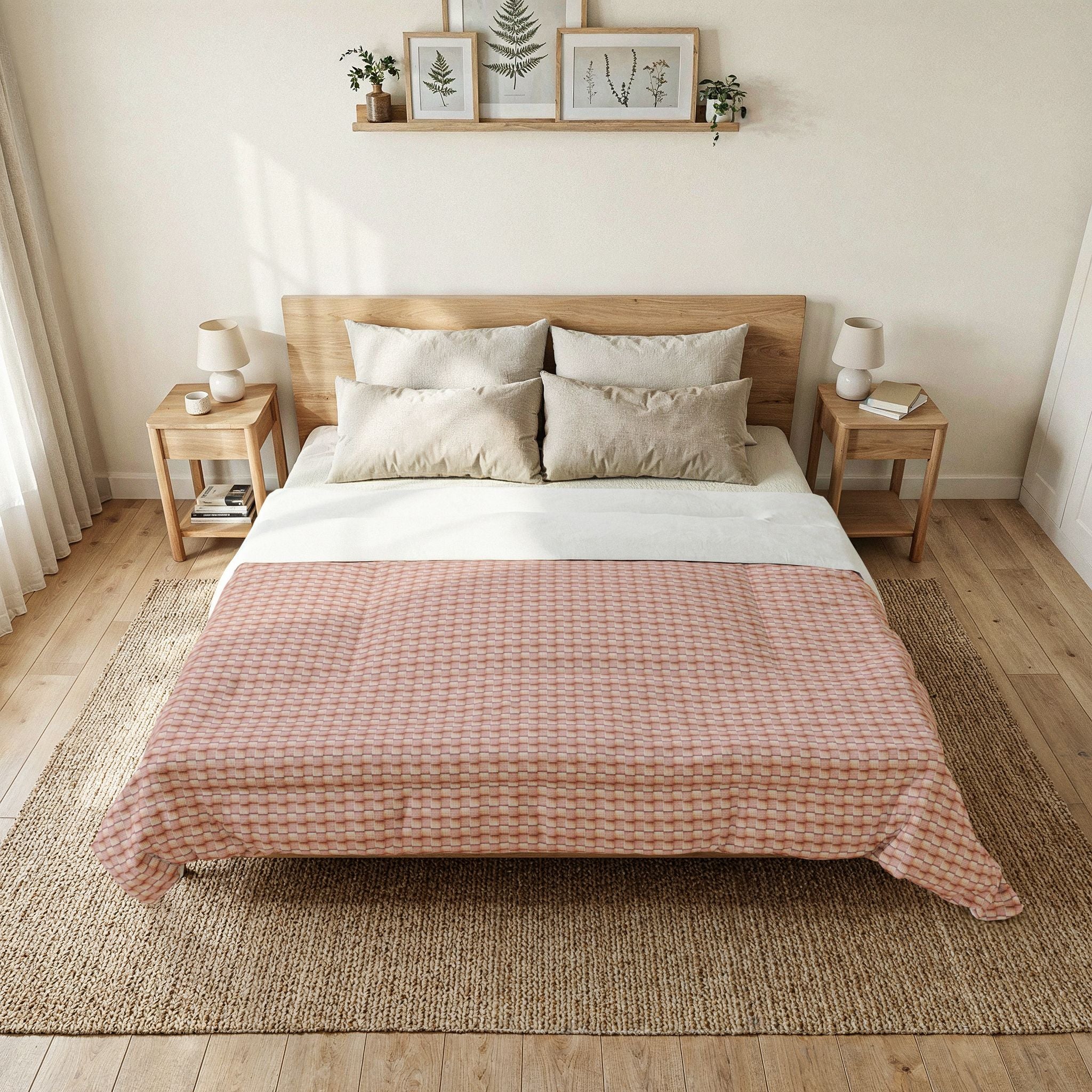 "Grandma Rose" Blush Pink Houndstooth Cotton Comforter – Soft Quilted Bedspread for Modern Cozy Bedrooms