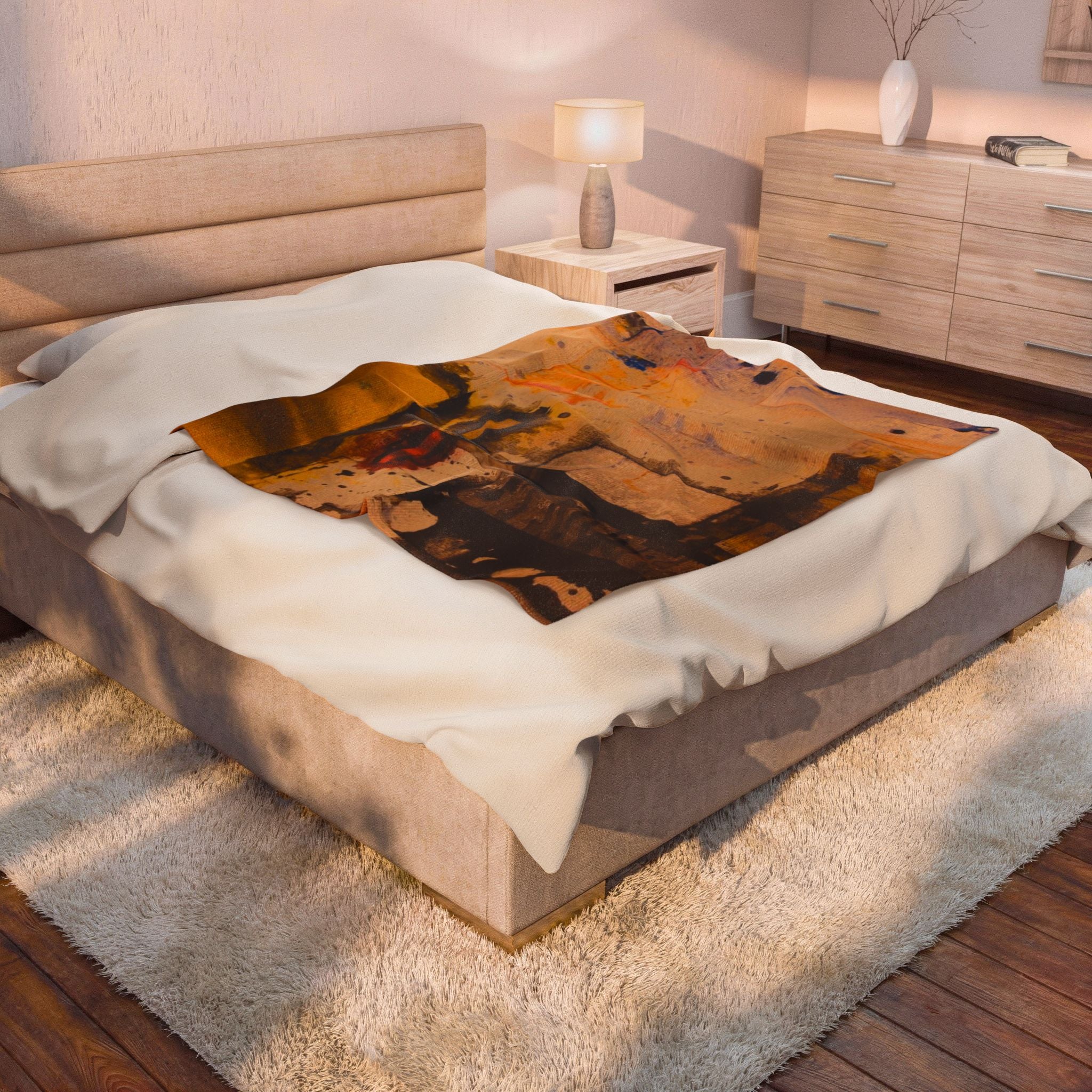 "Dance in the Rain" Acrylic Abstract Painting - Velveteen Plush Blanket — Warm Contemporary Art Throw