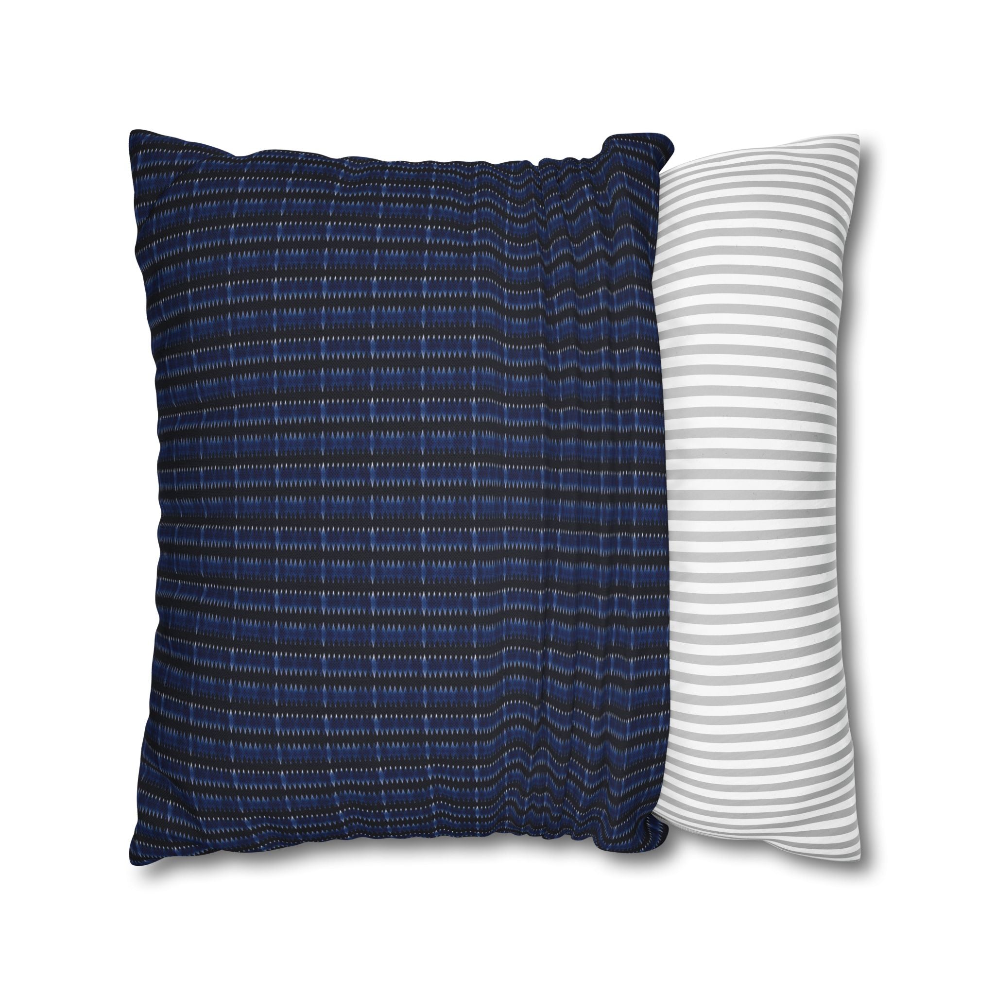 "Mississippi Midnight: Lovely Banjo Blues" Navy Blue and Black Plaid Square Pillowcase — Blue Check Decorative Throw Pillow Cover