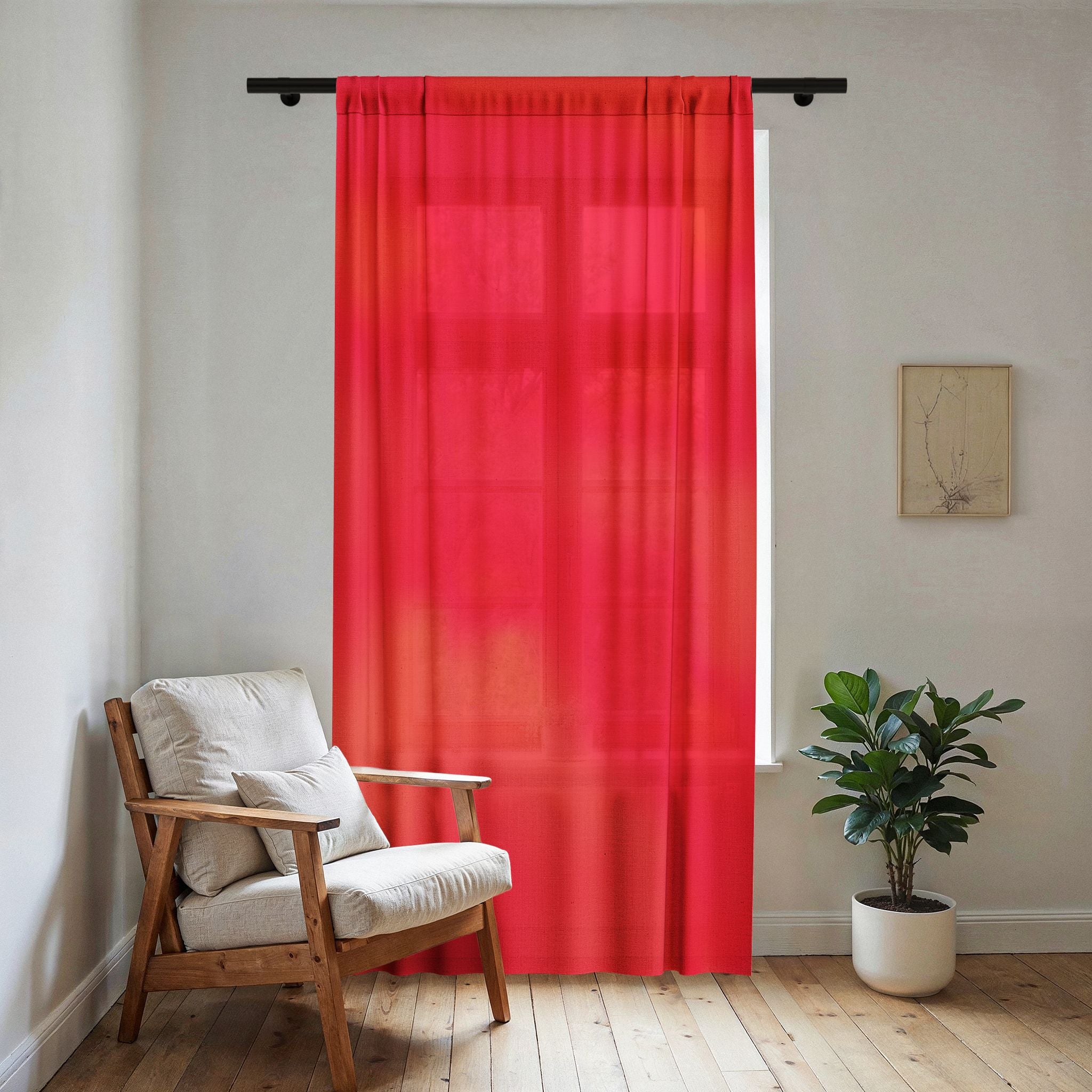 "The Skies Will Break For You, My Friend" Sheer Window Curtain - Gradient Coral Pink Sheer Panel for Living Room & Bedroom