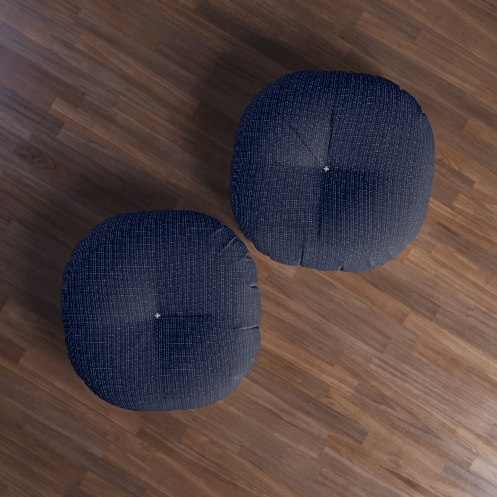 "Mississippi Midnight: Lovely Banjo Blues" Navy Tufted Round Floor Pillow — Cozy Quilted Boho Seating