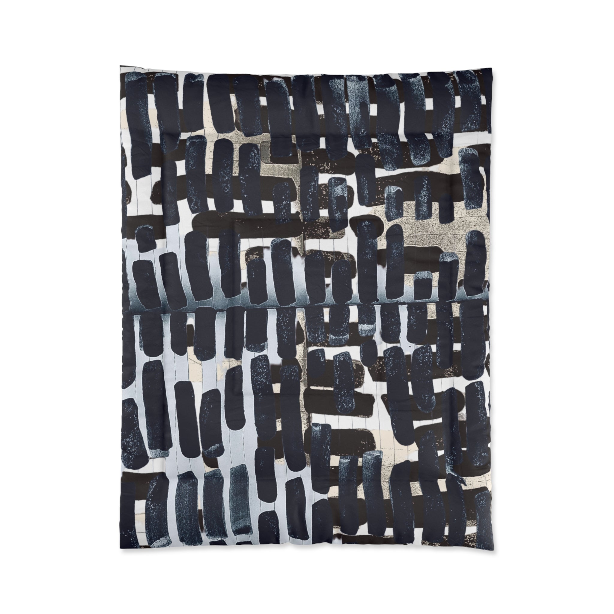 "Only My Notebook Knows How I Feel, My Heart Is On Every Page" Abstract Grid Comforter - Monochrome Brushstroke Pattern