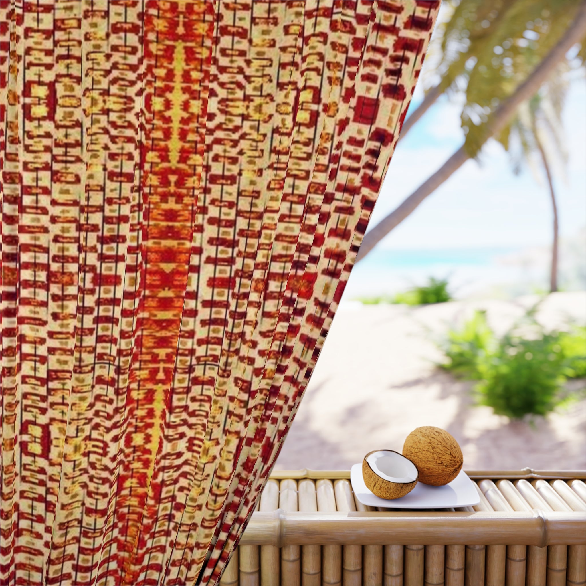 "Queen Mother" Rust Orange Geometric Curtain Panel — Modern Boho Window Curtain (1 Piece)