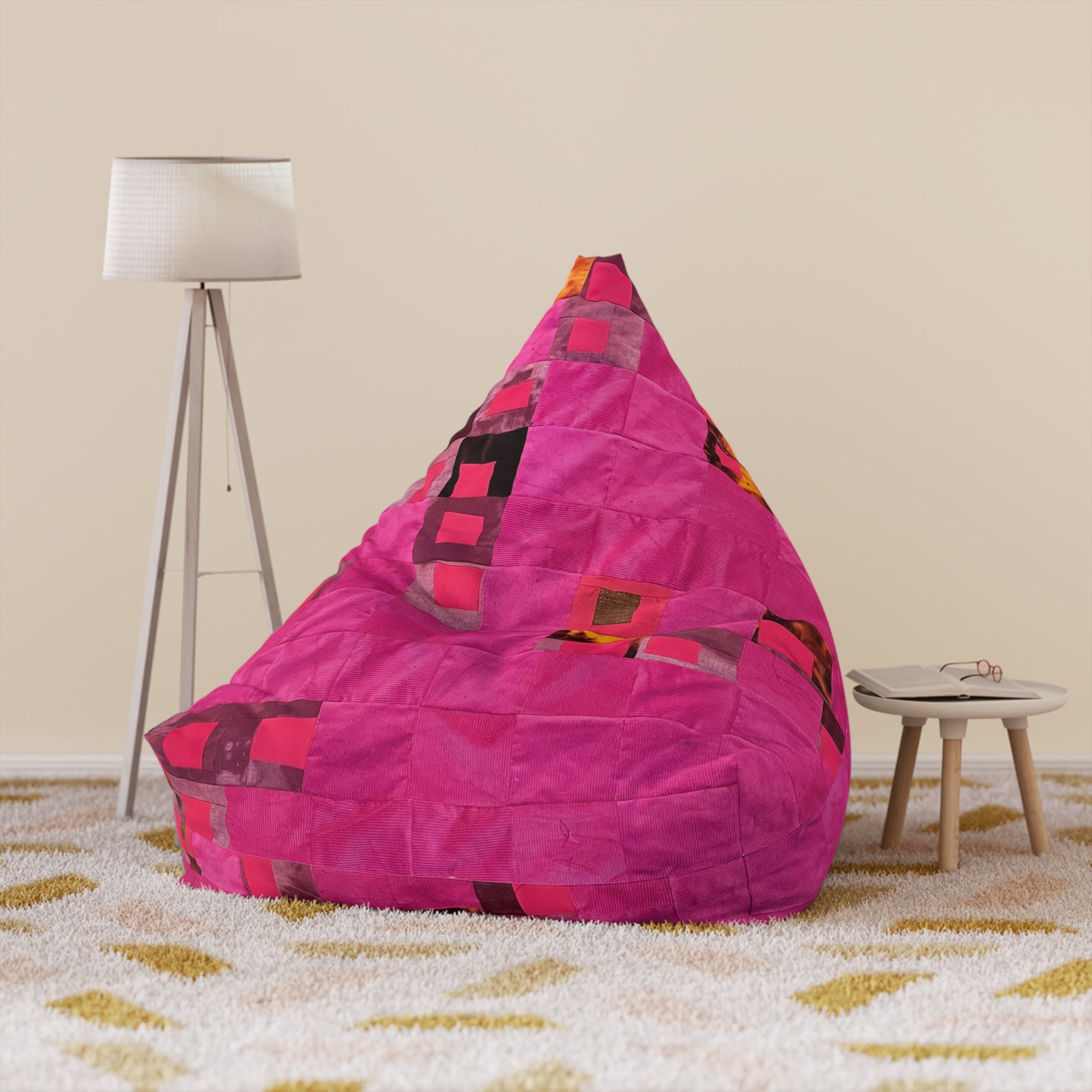 "Lela" Pink Patchwork Bean Bag Cover — Vibrant Geometric Accent