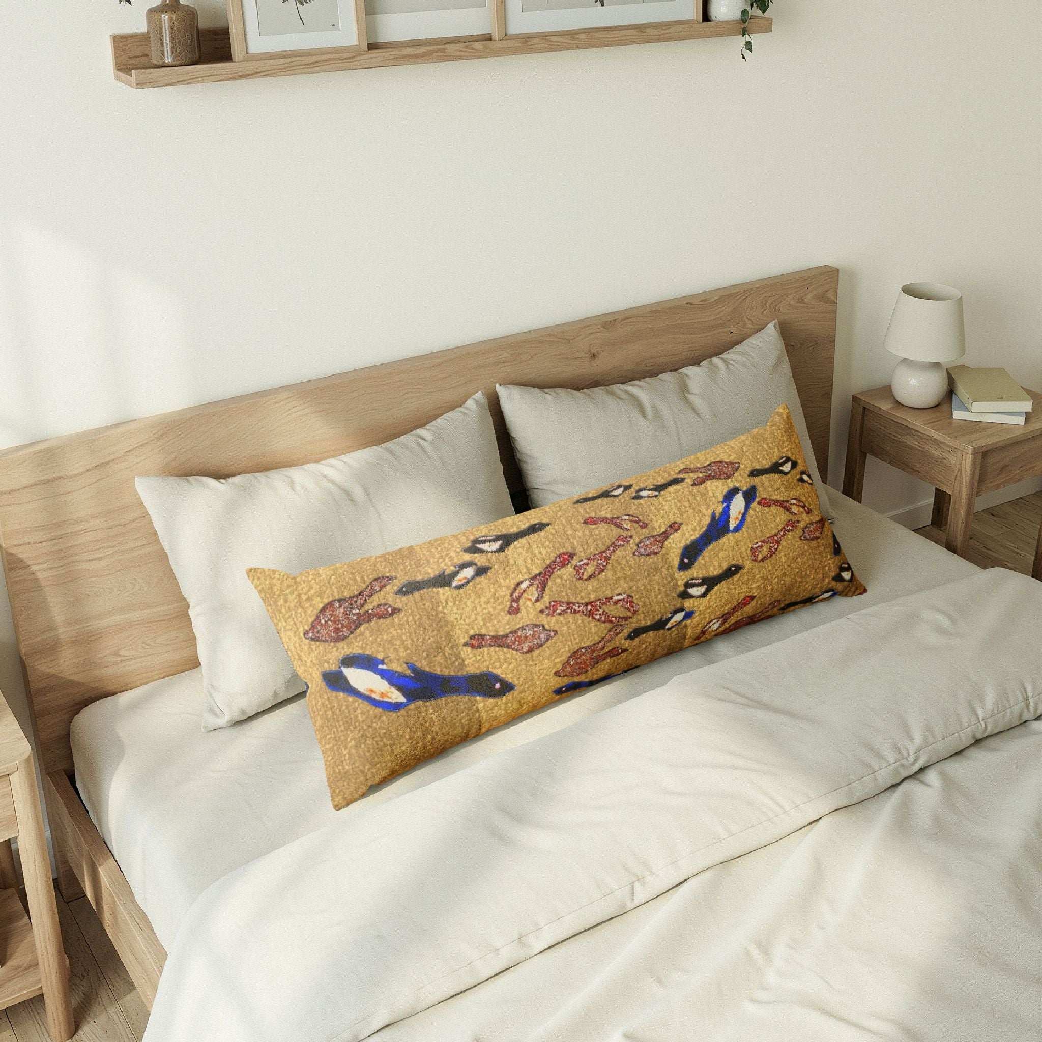 "Fly Me to the Moon" Beautiful Textile Birdies Pattern Body Pillow — Oceanic Sea Life Decorative Lumbar Pillow