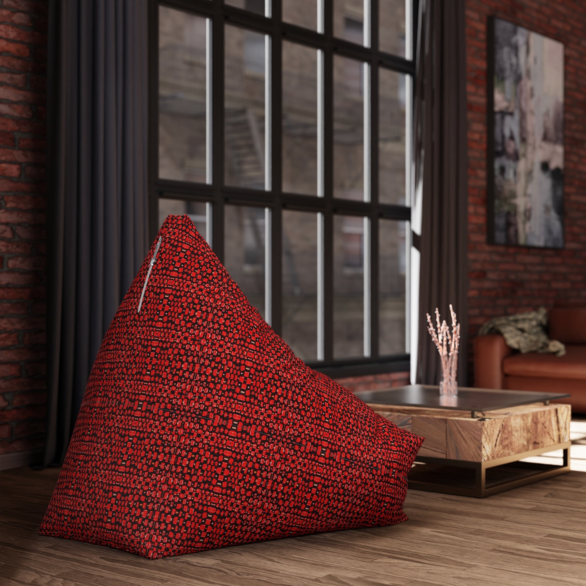 "Japanese Cherry Blossom" Red Textured Knit Bean Bag Cover — Cozy Modern Accent for Living Rooms & Kids’ Rooms