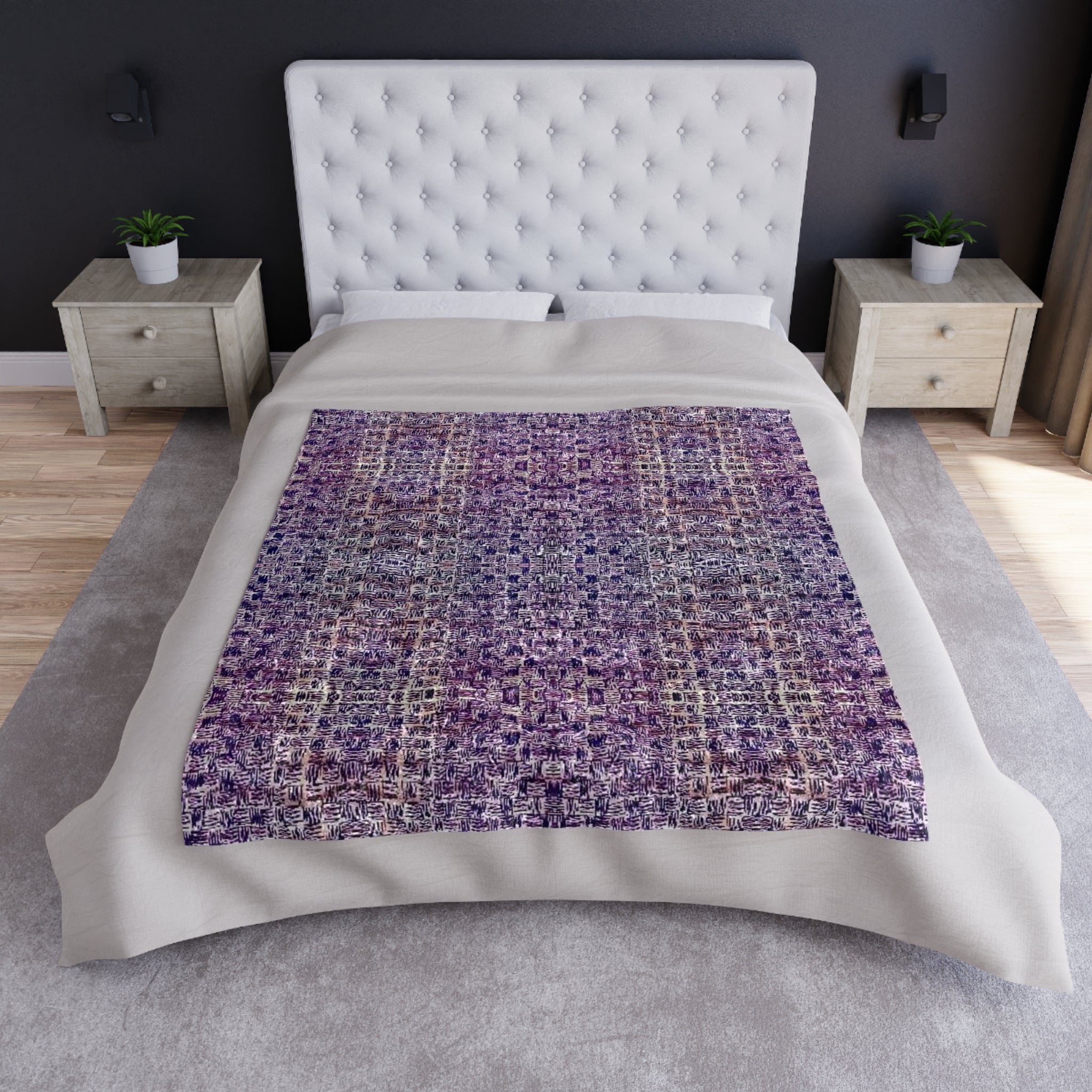 “Pauline, My Love” Crushed Velvet Blanket — Plush Purple Mosaic Throw for Cozy Living Room & Bedroom