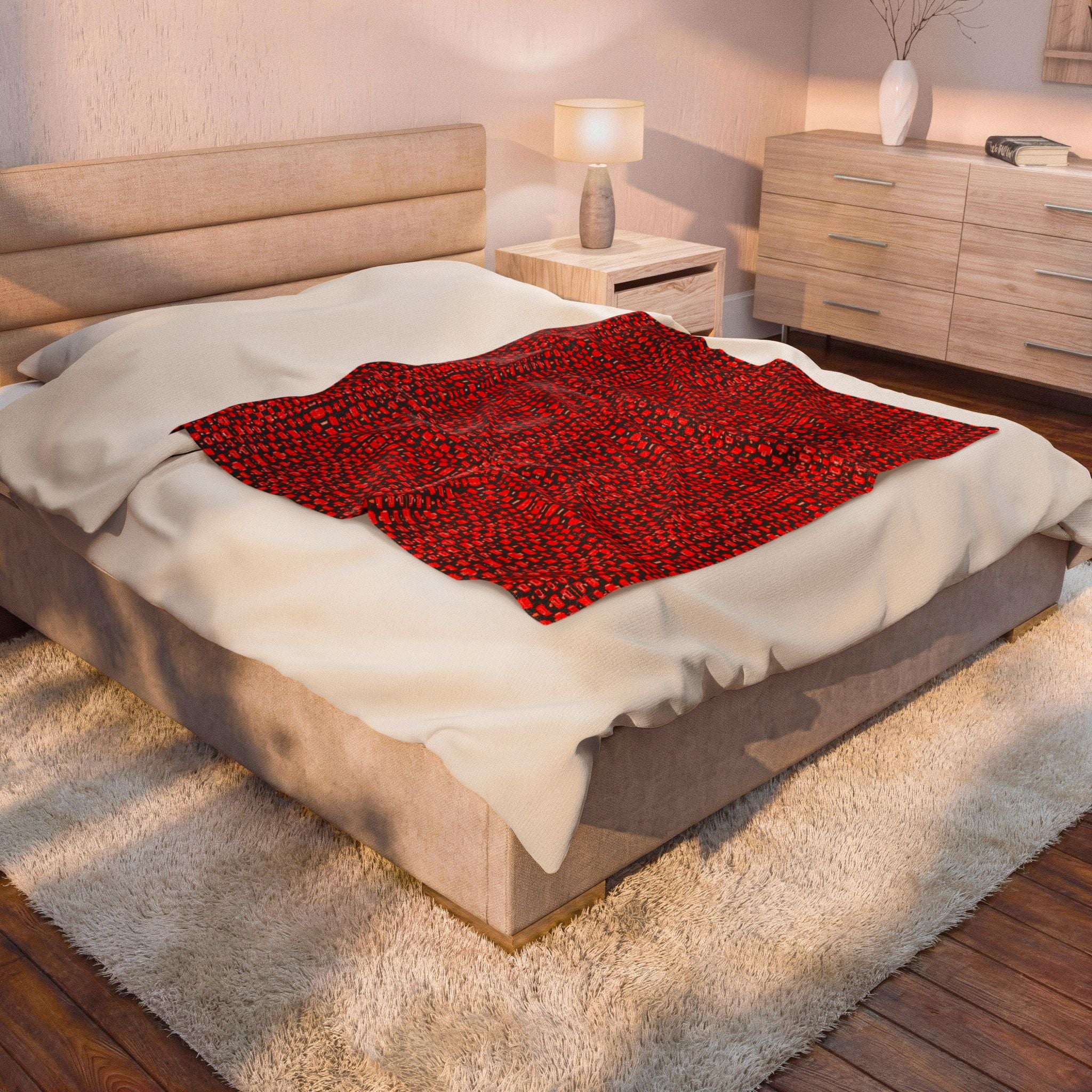"Japanese Cherry Blossom" Red Berry Velvet Plush Blanket — Cozy Holiday Throw