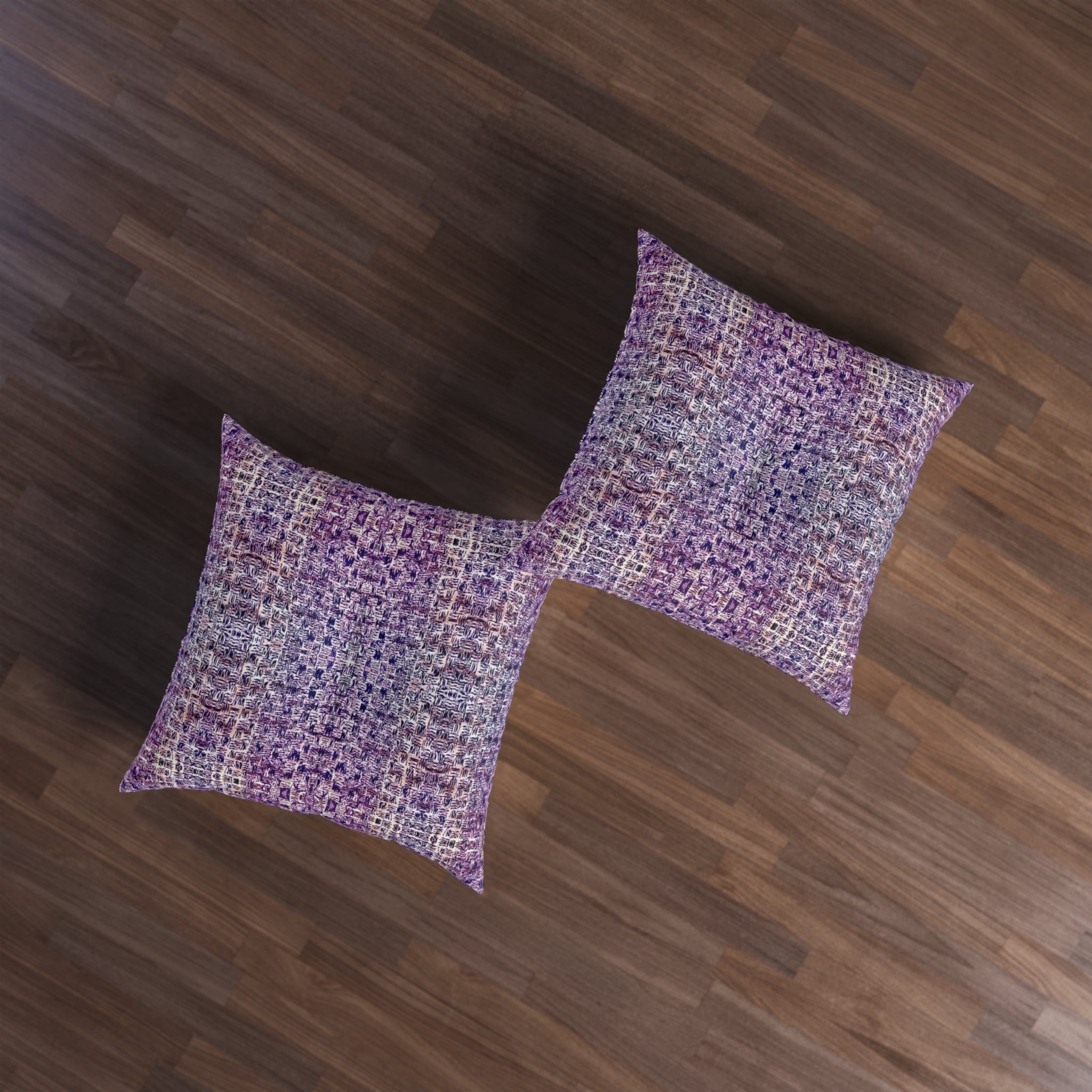 "Pauline, My Love" Tufted Floor Pillow — Lavender Plaid Boho Square Cushion