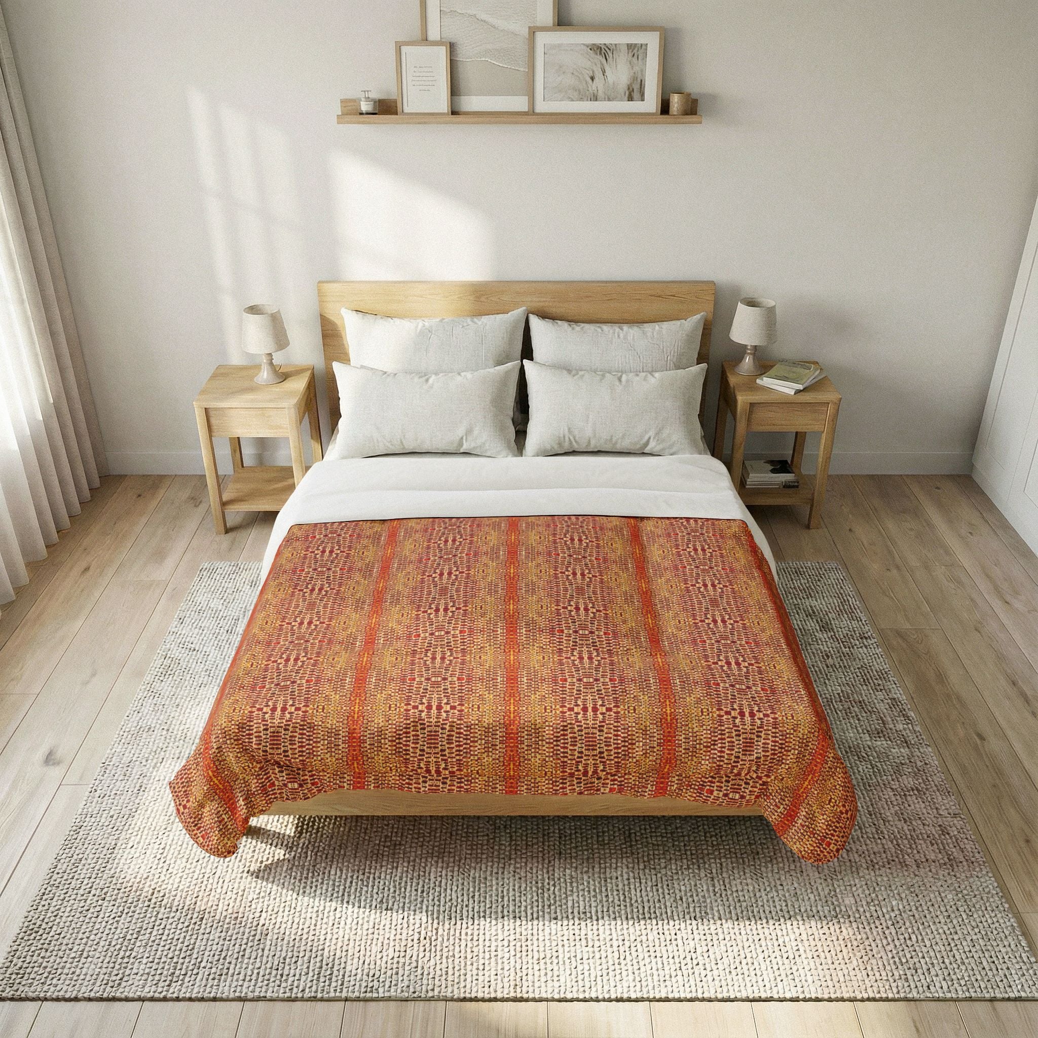 "Queen Mother" Gold Bronze Regal Boho Striped Cotton Comforter — Warm Earthtone Tribal Pattern