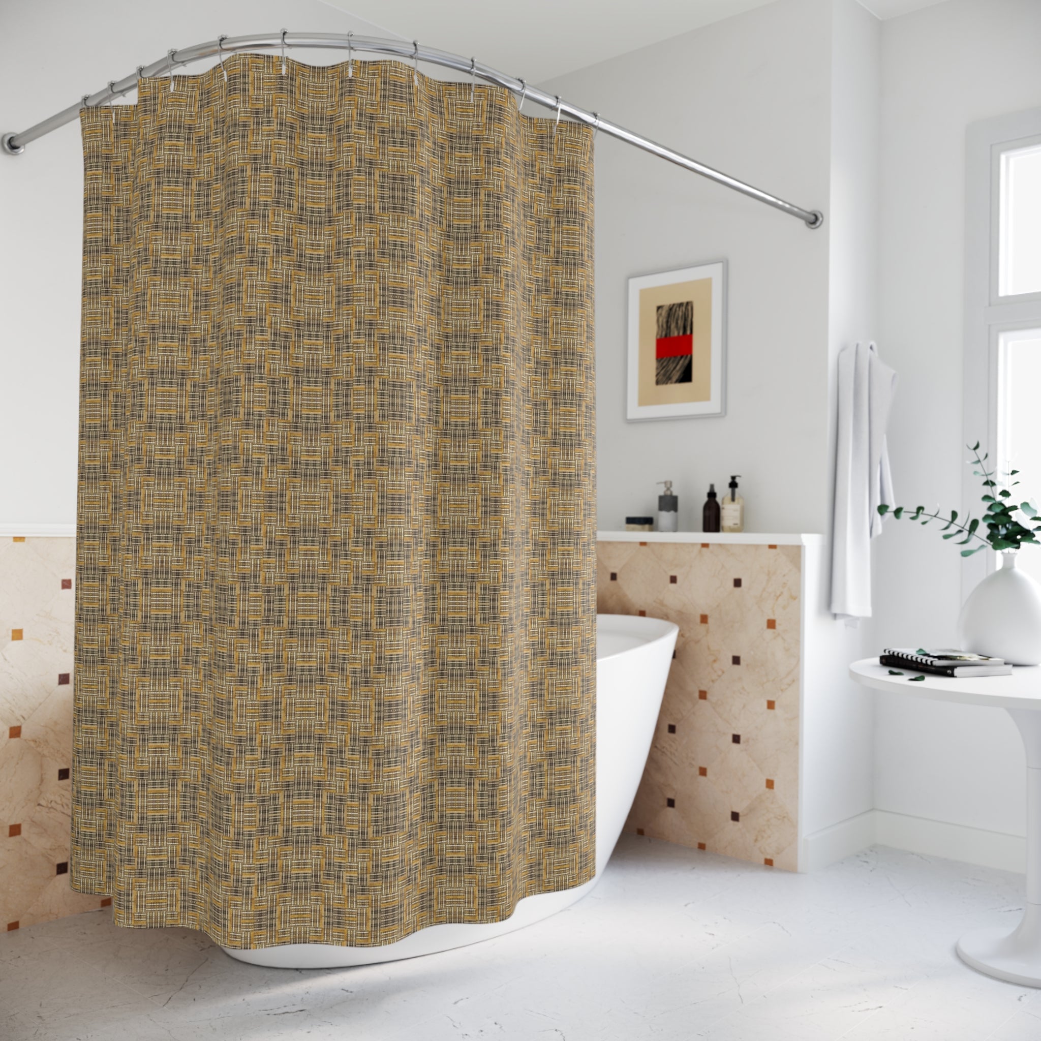 "All Things Fall Apart" Boho Coral Leopard Shower Curtain — Bold Animal Print Bathroom Decor