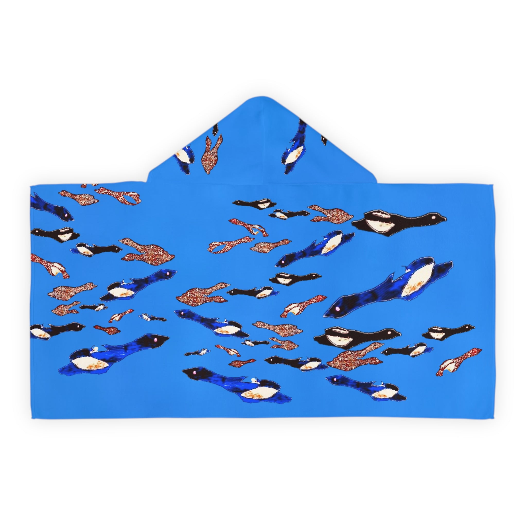"Fly Me to the Moon" Youth Hooded Towel — Blue and Brown Birds Flying in Cerulean Skies Poncho for Kids