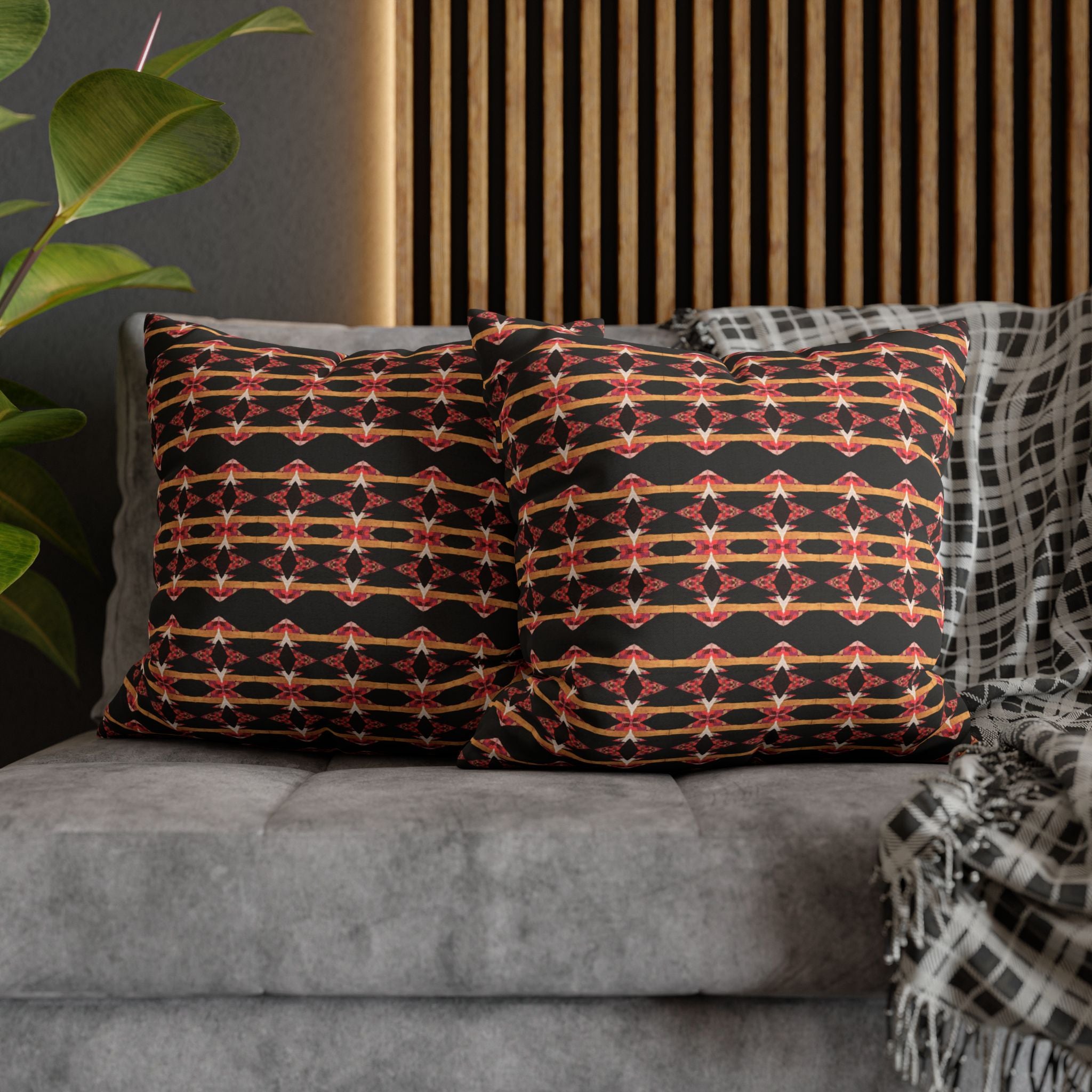 "Native America Now" Geometric Tribal Pattern Pillowcase — Black & Warm Red Decorative Throw Pillow