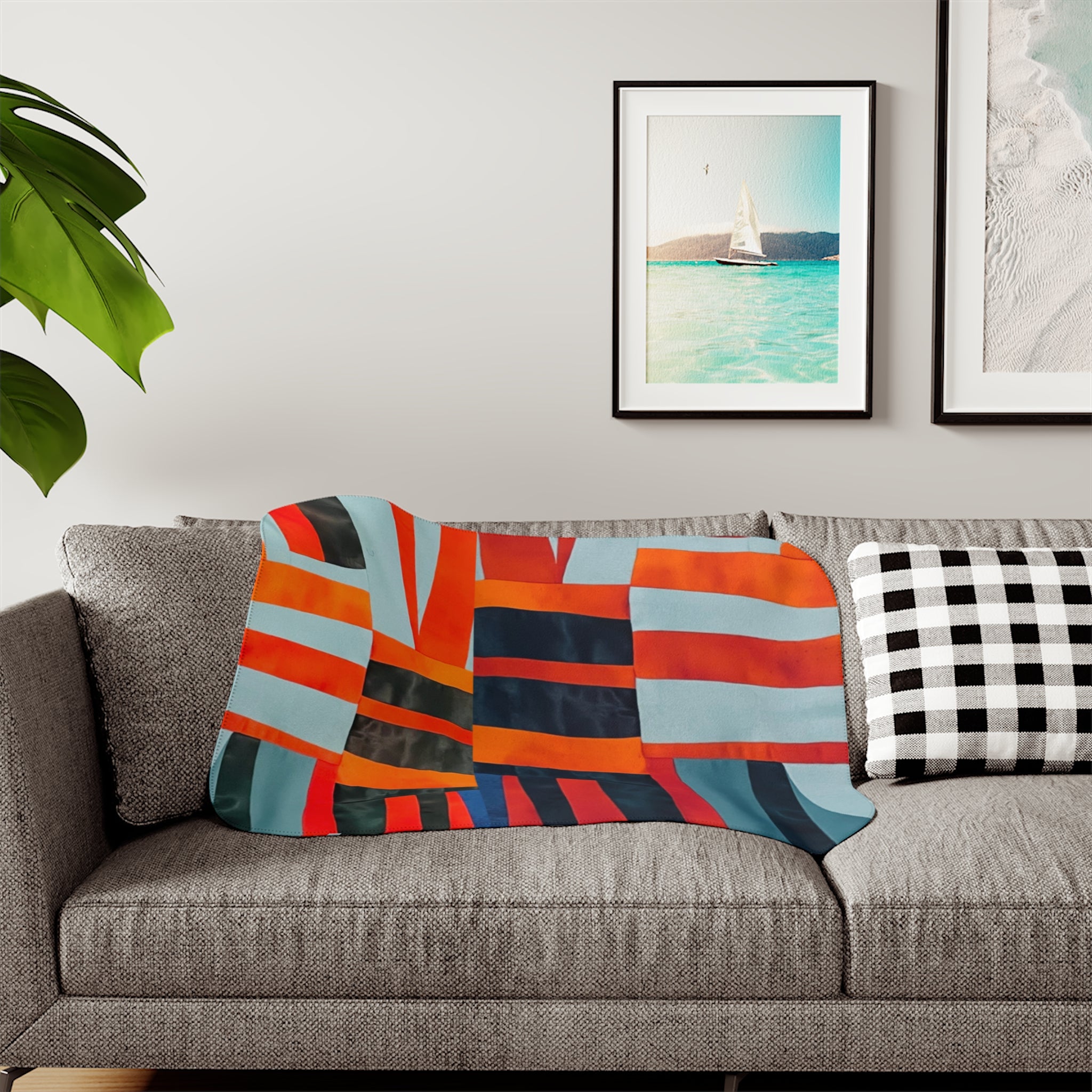 "Samuel" Abstract Stripes Sherpa Blanket – Cozy Colorblock Throw