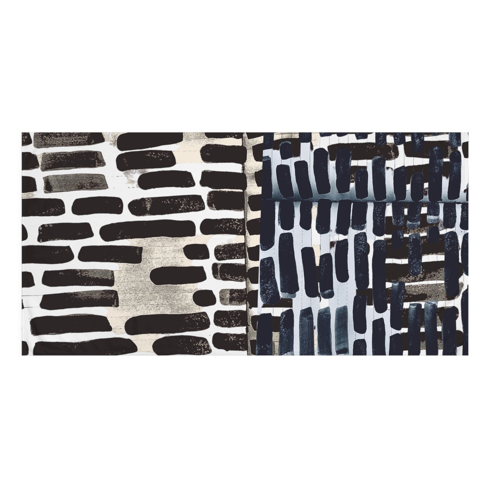 "Only My Notebook Knows How I Feel, My Heart Is On Every Page" Abstract Brushstroke Cotton Towel — Modern Navy & Black Bath or Beach Towel