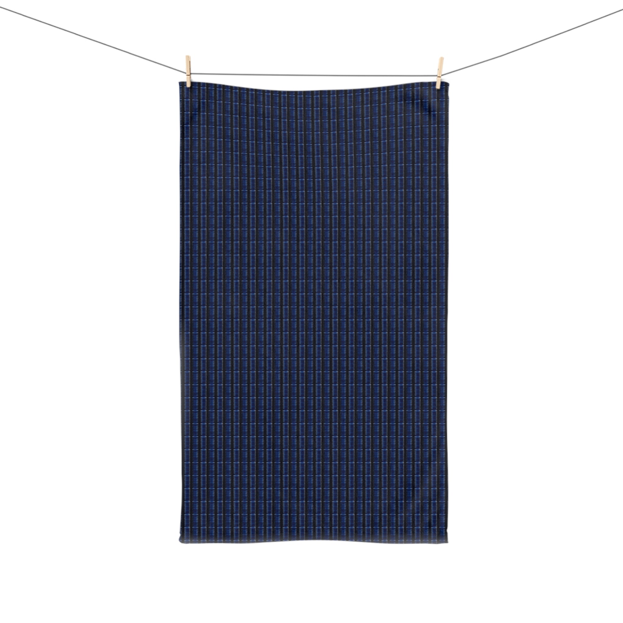 "Mississippi Midnight: Lovely Banjo Blues" Navy Grid Hand Towel — Minimal Plaid Kitchen & Bath Towel